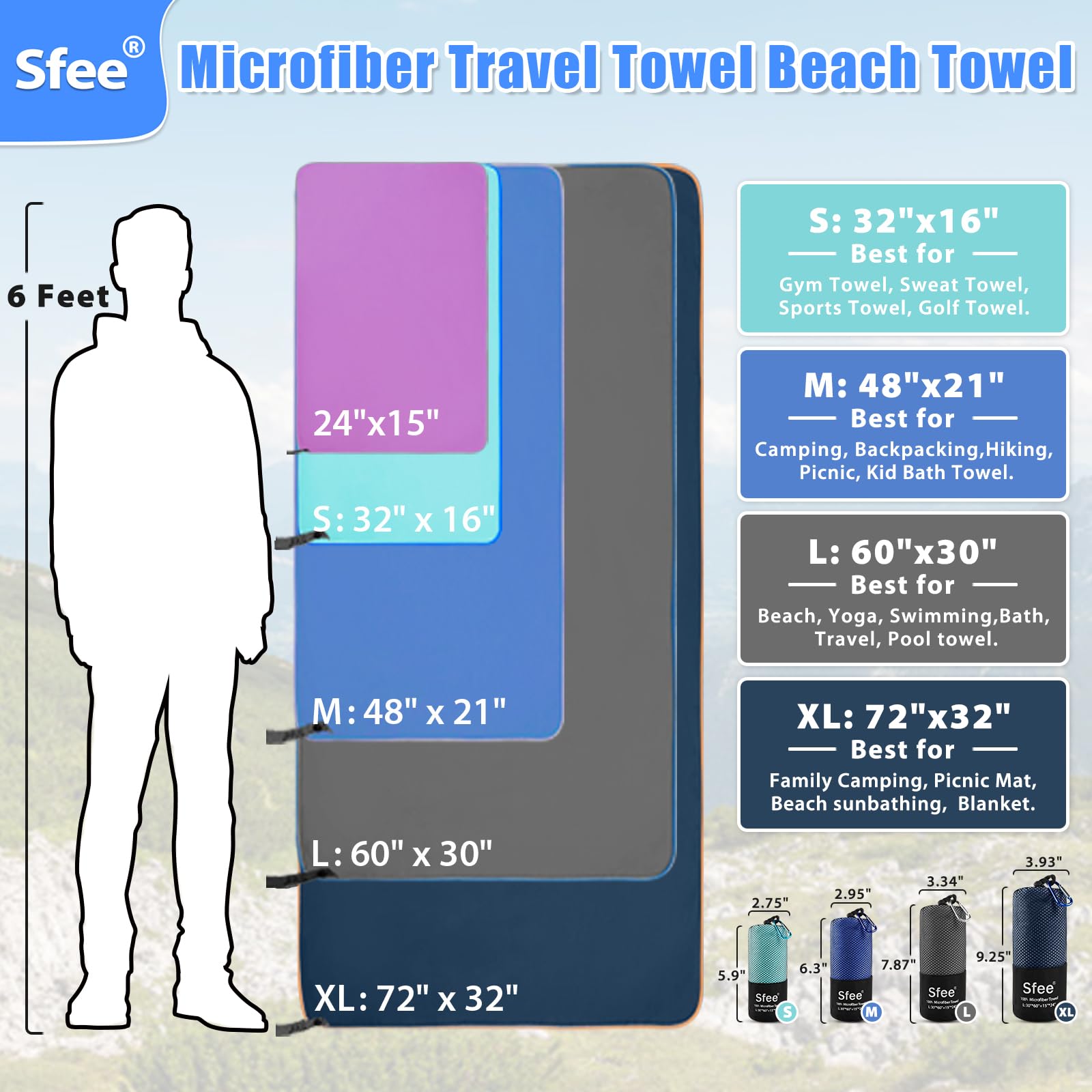 2 Pack Quick Dry Microfiber Travel Towel - Super Absorbent Lightweight Camping & Sports Towel for Gym, Swimming, Beach, Yoga, Hiking | Perfect for Travel, Backpacking, Pool & Bath Use