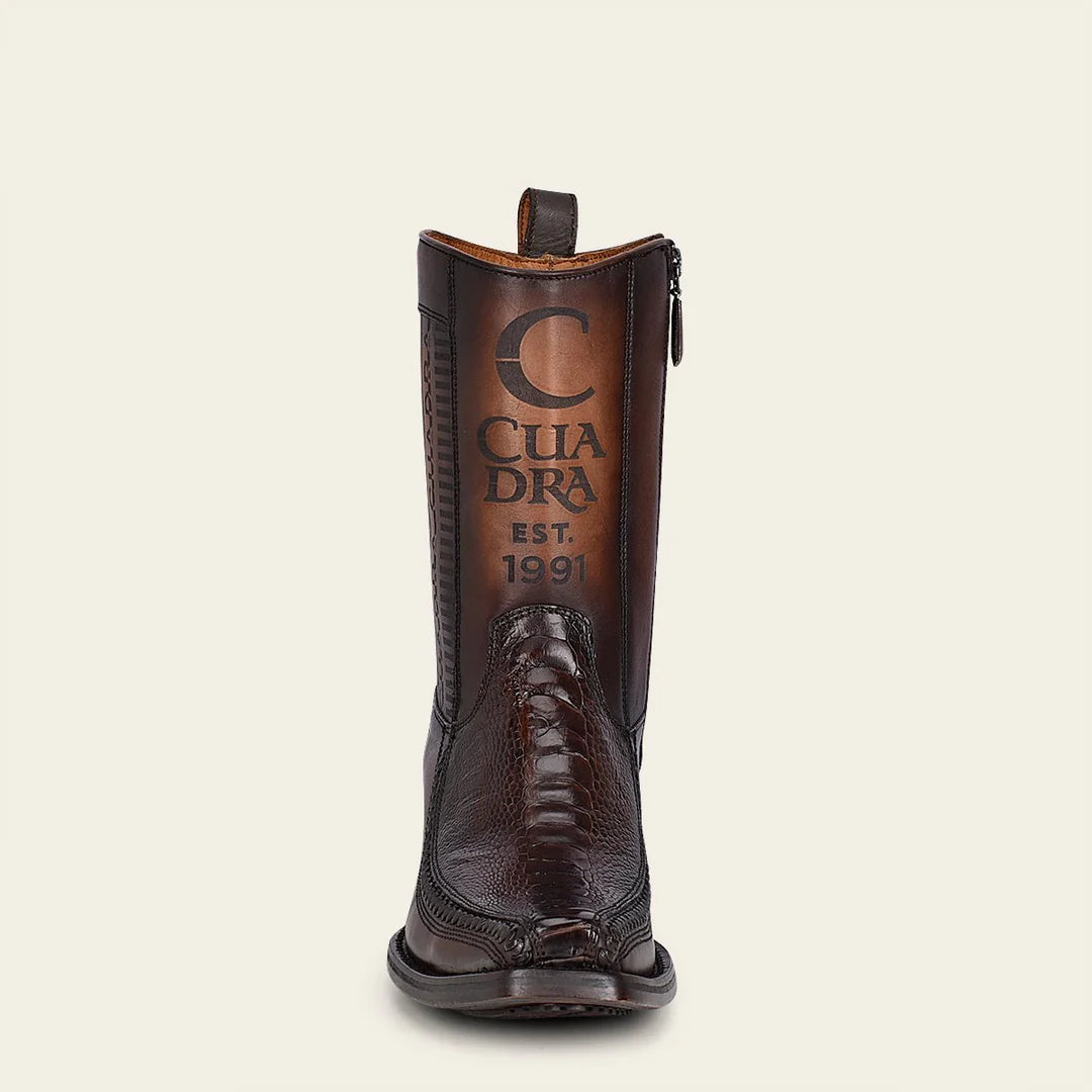Men's Cuadra Brown Cowboy Boots with Ostrich Leg Design & Ankle Zip - Stylish Western Boots for Rodeo, Country Music Festivals & Casual Wear
