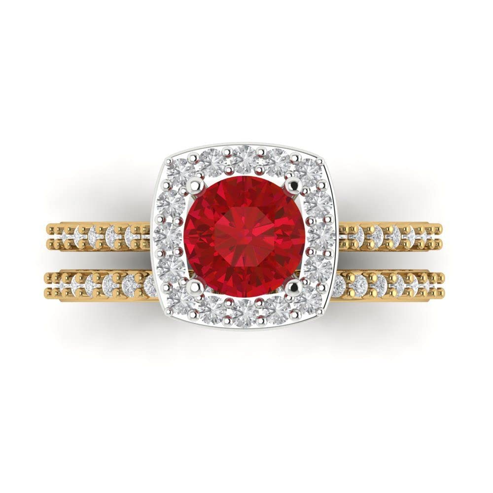 Clara Pucci 2 Carat Round Cut Halo Pink Tourmaline Engagement Ring Set in 14K Yellow & White Gold - Perfect for Proposals, Anniversaries & Bridal Jewelry