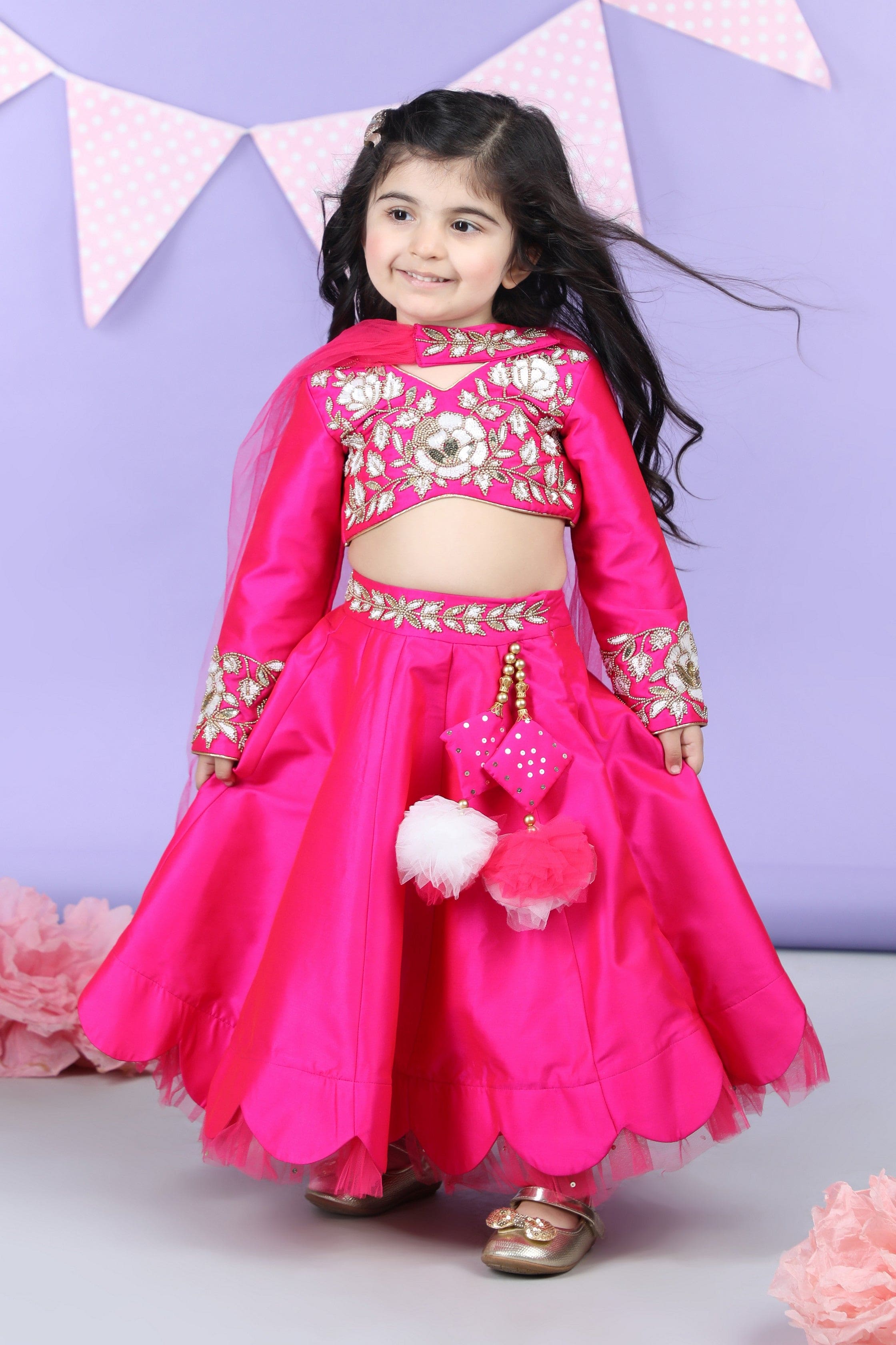 Pre Order: Heavy Embroidered Blouse with Scalloped Lehenga and Chunni - Elegant Indian Bridal Wear for Weddings & Festive Occasions