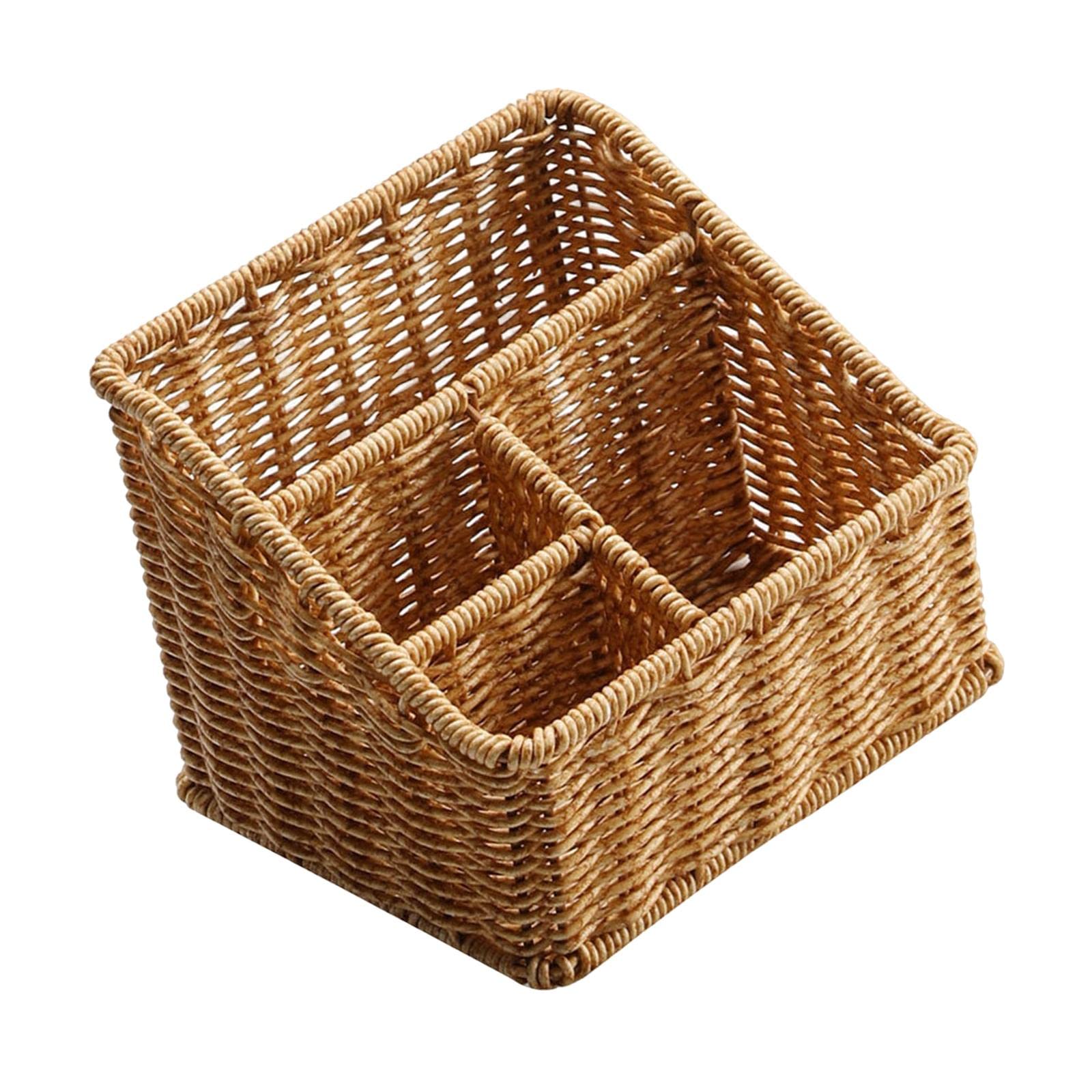 Gazechimp Woven Desk Organizer - Multi-Grid Office Organizer for Bills, Stationery & Home Decor | Handwoven Light Brown Storage Case for Desk, Bathroom & Kitchen | Perfect for Home & Office Organization