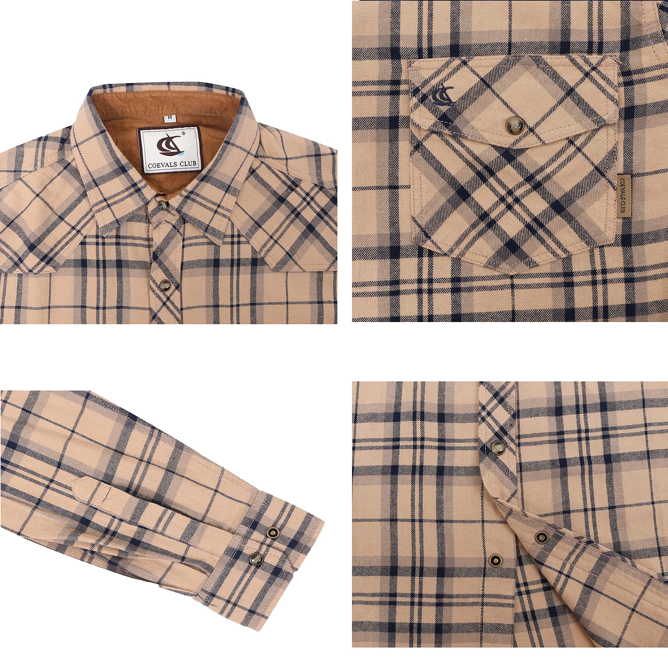 COEVALS CLUB Men's Flannel Shirts - Long Sleeve Western Snap Button Plaid Shirt for Casual & Work Wear | Perfect for Outdoor Adventures, Camping and Fall Layering