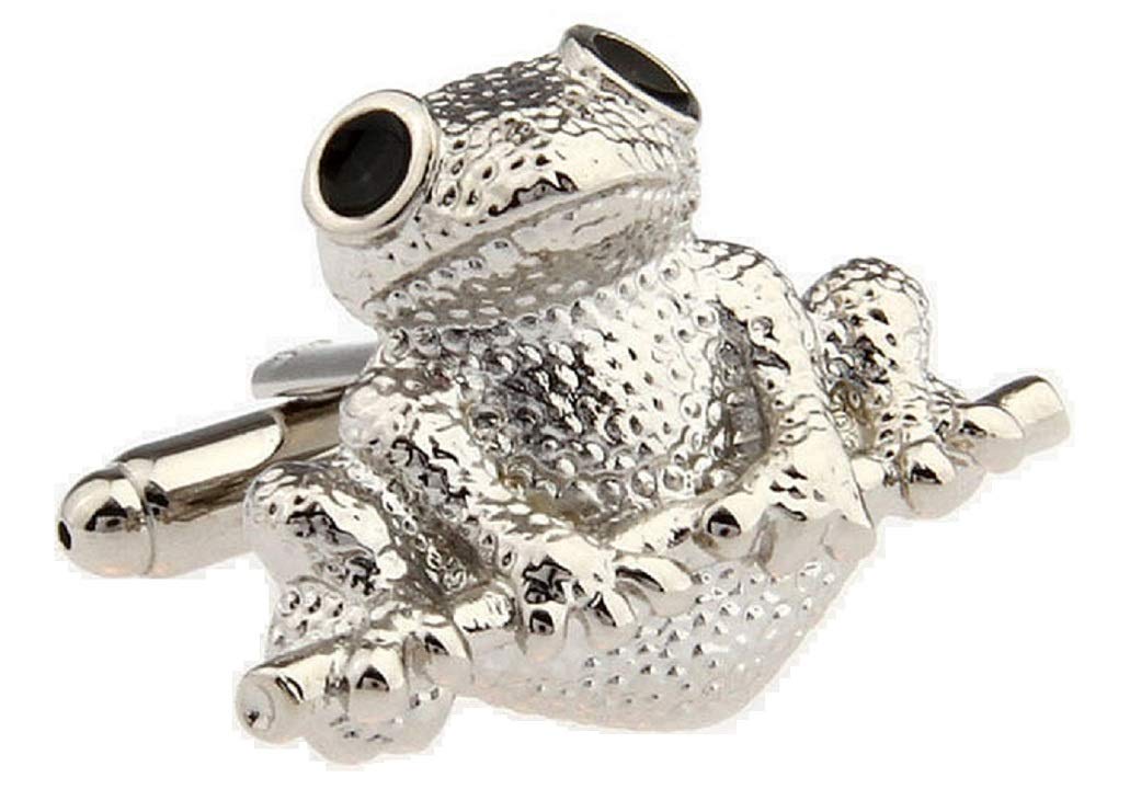 MRCUFF Frog Pair Cufflinks - Elegant Silver Tone Cuff Links Set with Gift Box & Polishing Cloth | Perfect for Weddings, Business Meetings & Formal Events