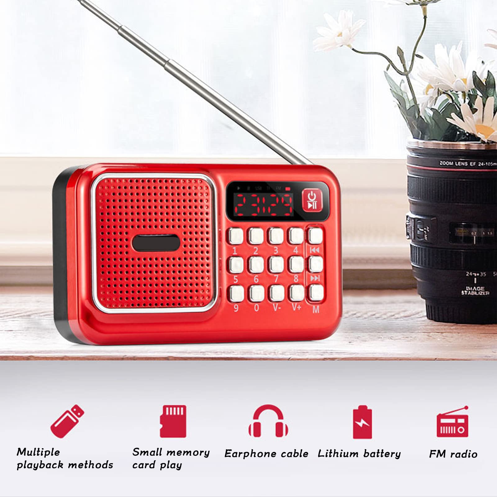 Portable Shortwave AM FM Radio with LCD Display, MP3 Player & Bass Speaker - Battery or USB Powered for Home, Office, Travel & Emergency Use
