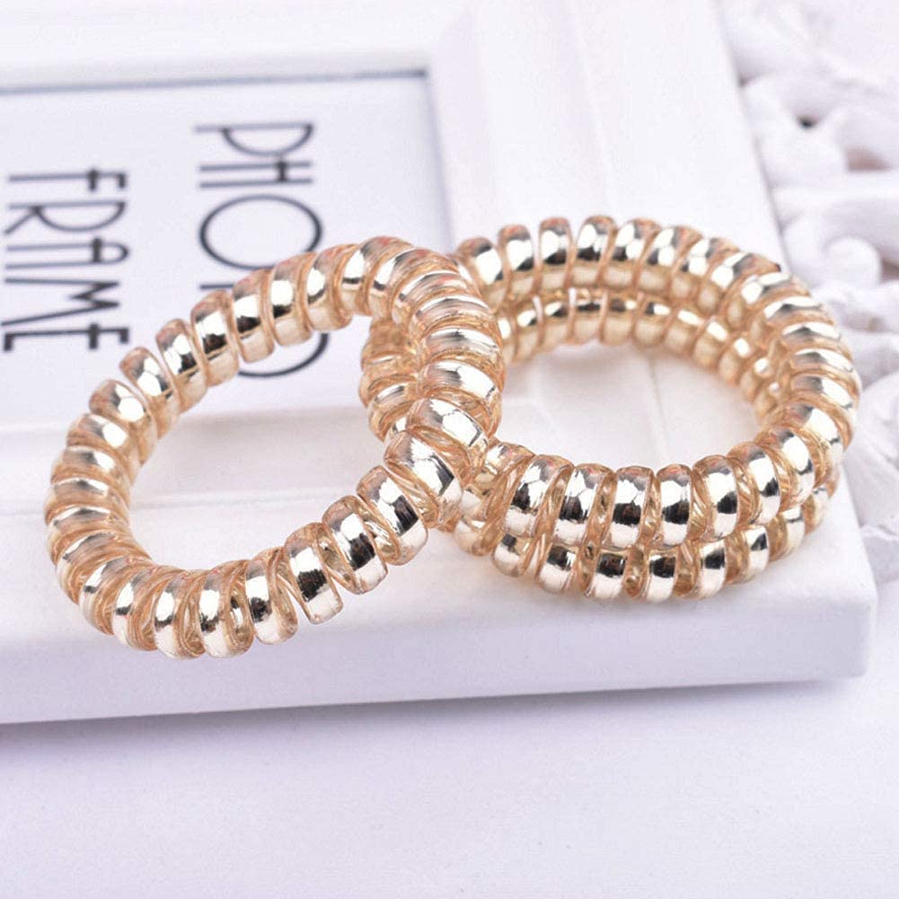 Raaya Spiral Hair Ties - 12 Pack Coil Hair Bands for Women & Girls, Soft Ponytail Holders (Brown/Golden) - Perfect for Workouts, Office & Everyday Styling