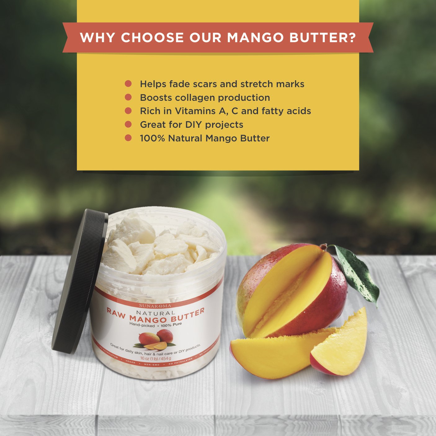 Sunaroma Natural Mango Body Butter for Dry Skin & Hair Care - Hydrating Moisturizer for Face, Hands & Body - Perfect for Daily Skincare Routine & Spa Treatments