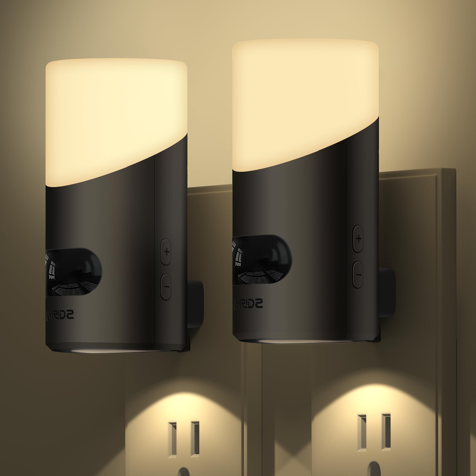 Lyridz LED Night Lights Plug into Wall with Motion Sensor - 1-150LM Dimmable Plug-in Nightlight for Bedroom, Bathroom, Hallway, Stairs, Pet House & Toilet (2 Pack) - Perfect for Safe Nighttime Navigation, Baby Care & Pet Comfort
