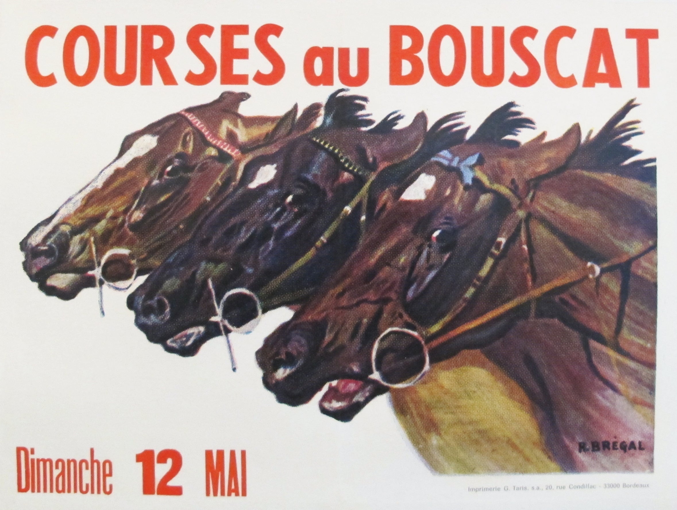 Vintage 1970s French Horse Racing Poster - Courses au Bouscat Retro Equestrian Art Print for Home & Office Decor | Wall Art for Racing Fans, Equestrian Lovers & Vintage Collectors