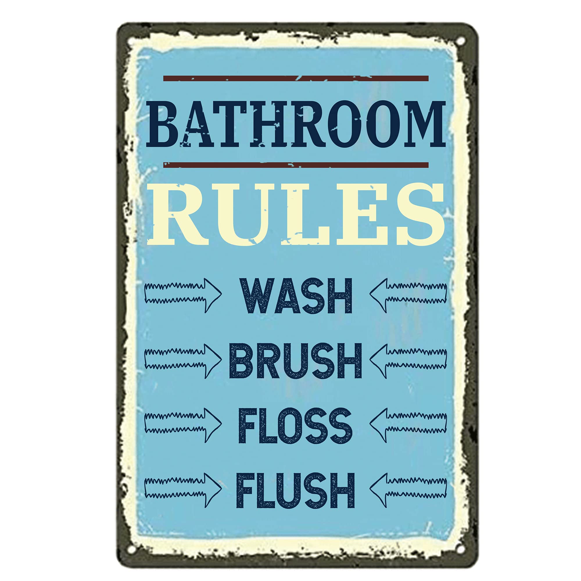 Vintage Metal Bathroom Rules Sign - Rustic Home Decor for Bathroom, Cafe, Bar & Washroom - Perfect for Country Style & Farmhouse Decor
