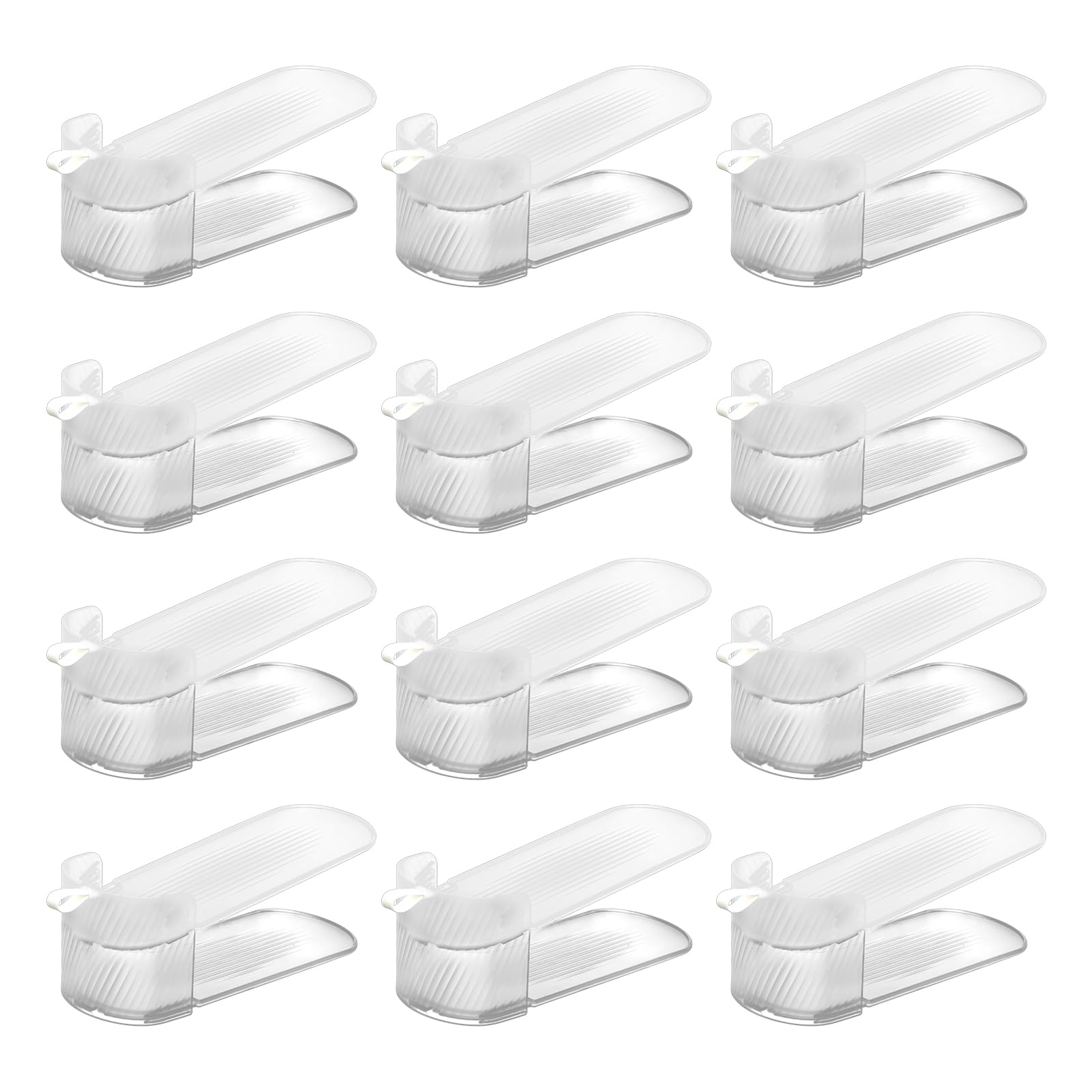 12 Pack Clear Adjustable Shoe Organizer - Double Layer Stackable Shoe Rack for Closet Storage | Space Saving Shoe Holder for Sneakers, Heels & Boots | Perfect for Bedroom, Entryway & Walk-in Closet Organization