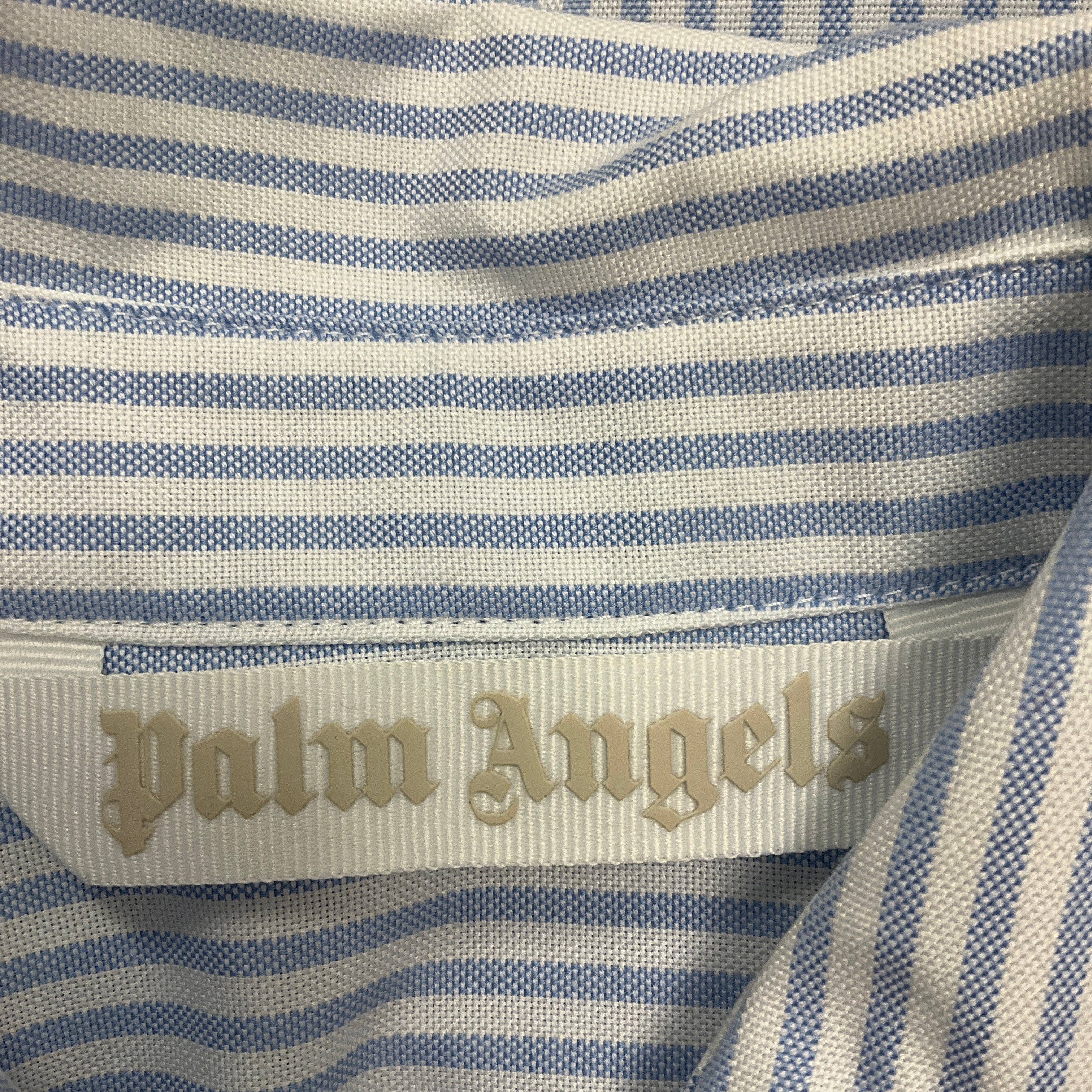Palm Angels Blue and White Striped Cropped Button-Up Cotton Shirt - Casual Summer Outfit for Women | Beachwear, Street Style & Daytime Fashion