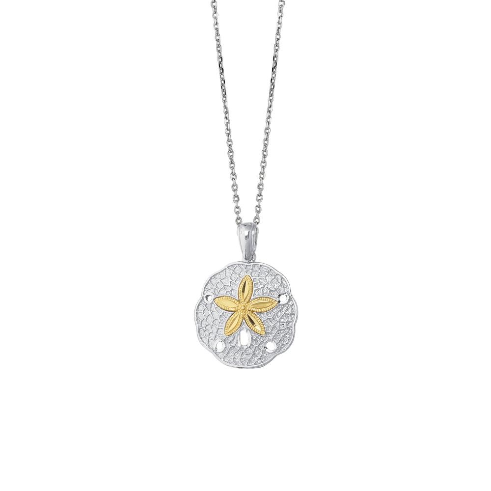 14K Gold & Sterling Silver Sand Dollar Pendant Necklace - Elegant Beach Jewelry for Women, Perfect for Summer Vacations & Coastal Weddings