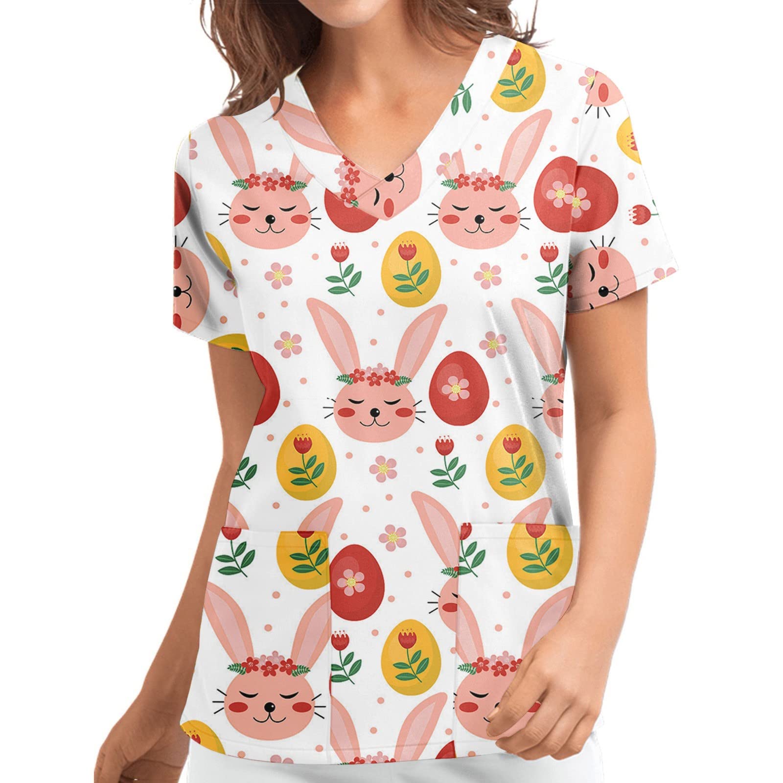 Women's Gym Tops - Fashion Print Short Sleeve V-Neck Workout Shirts with Pocket | Breathable Summer & Spring Athletic Wear for Yoga, Running & Fitness