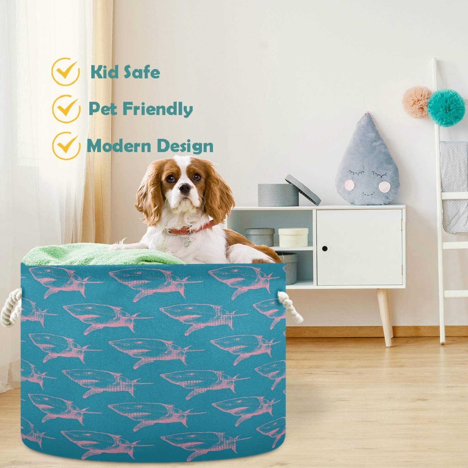 Abstract Shark Animal Canvas Storage Basket - Nursery Hamper, Toy Organizer Bin & Laundry Basket for Kids Room, Playroom, Shelves | Perfect for Toy Storage, Clothes Organization & Home Decor