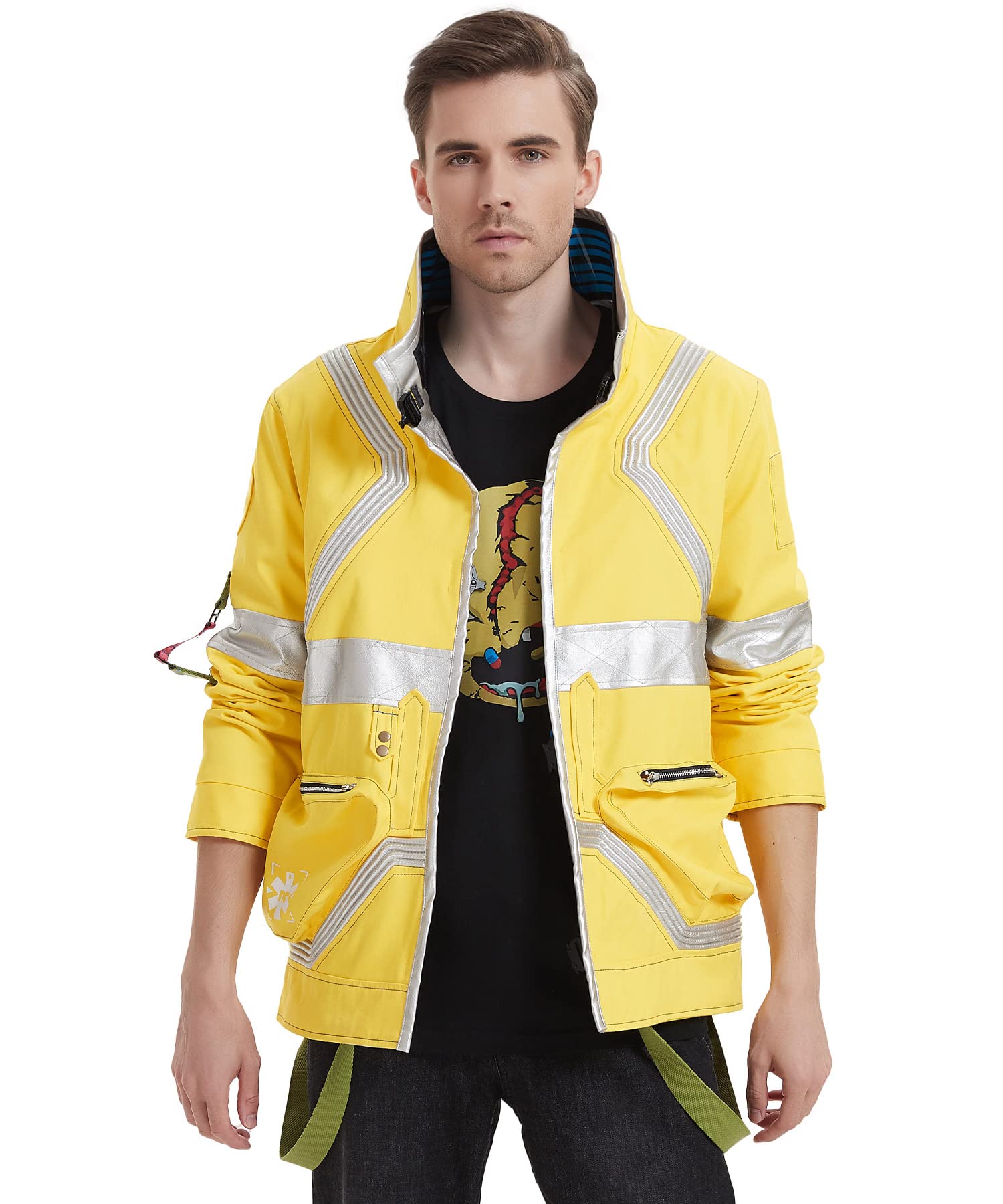 Hotime Luminous Collar Gaming Jacket for Men - Anime Cosplay Costume, Warm Lind Jacket in Yellow (XS-XXL) | Perfect for Halloween, Comic Con & Gaming Events