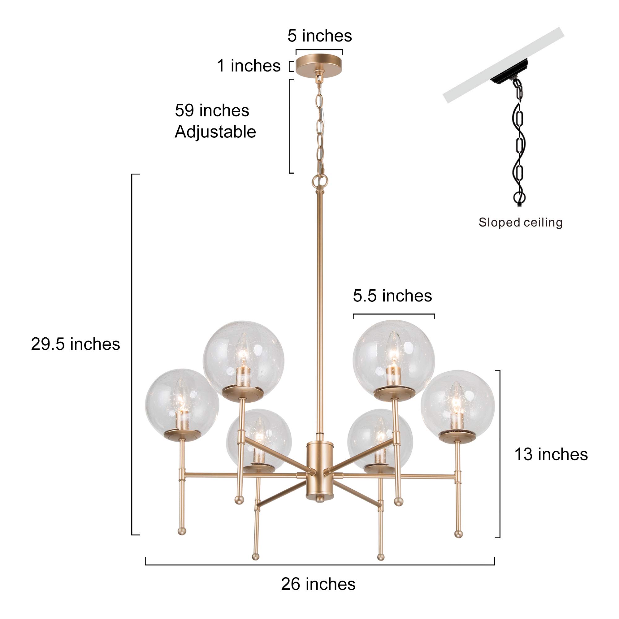 6-Light Gold Globe Chandelier with Seeded Glass Shades - 26'' W x 29.5'' H Modern Pendant Lighting for Dining Room, Living Room & Bedroom | Elegant Ceiling Light Fixture for Home Decor, Wedding & Restaurant Ambiance