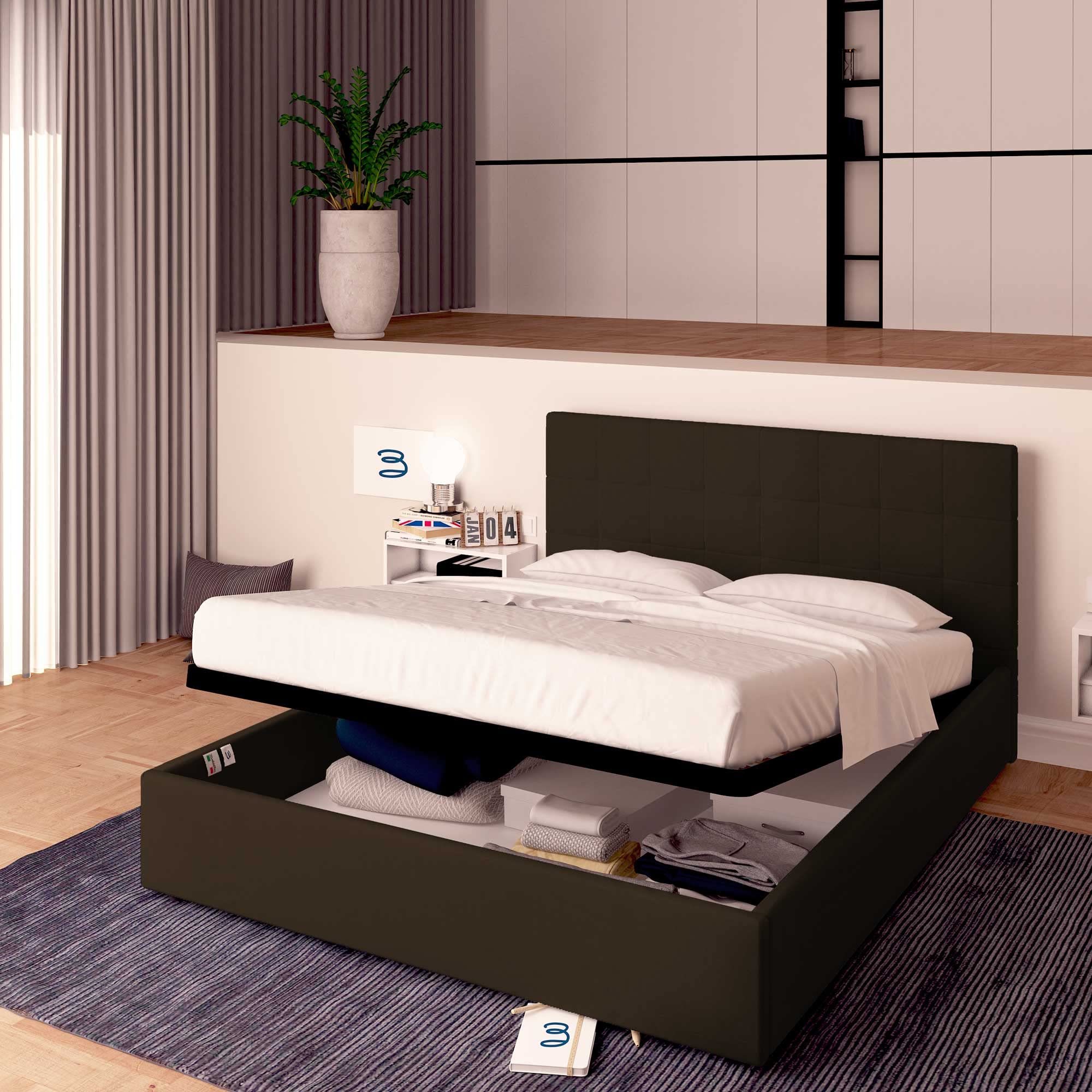 Baldiflex Single Bed with Storage - Dublin Model Synthetic Leather Upholstery, Slatted Base for Single Mattress, 140 x 200 cm, Elegant Headboard, Dark Brown - Perfect for Small Bedrooms, Guest Rooms & Studio Apartments