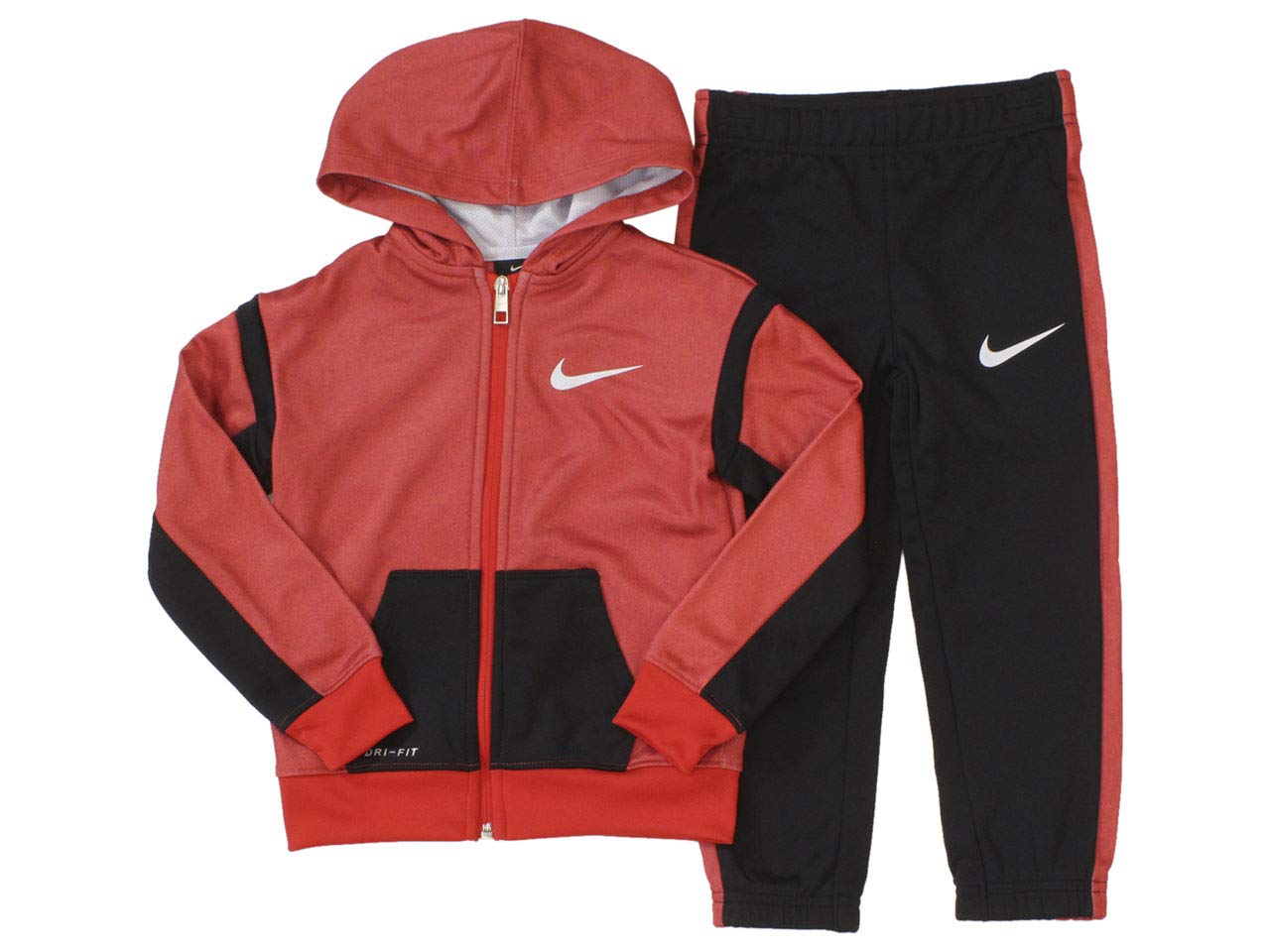 Nike Kids Baby Boy's Therma Full Zip Hoodie & Jogger Pants 2-Piece Set - Black/University Red 4T Toddler - Warm Winter Outfit for Toddlers, Playdates & Outdoor Activities