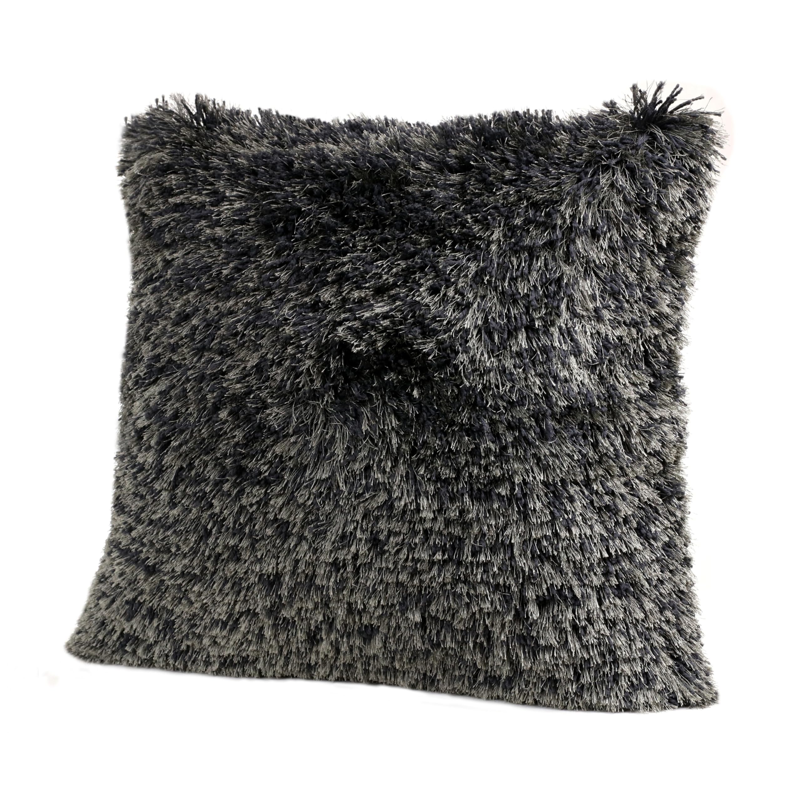 LR Home Dark Gray Shag Throw Pillow - Soft Fluffy Decorative Cushion for Sofa, Bed, Living Room & Home Decor