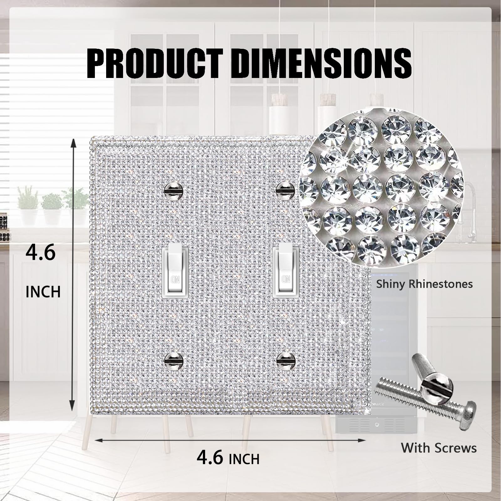 Shiny Silver Rhinestone Outlet Cover - Decorative 2 Gang Light Switch Plate Cover with Glittering Rhinestones | Perfect for Bedroom, Living Room, and Home Decor Upgrade
