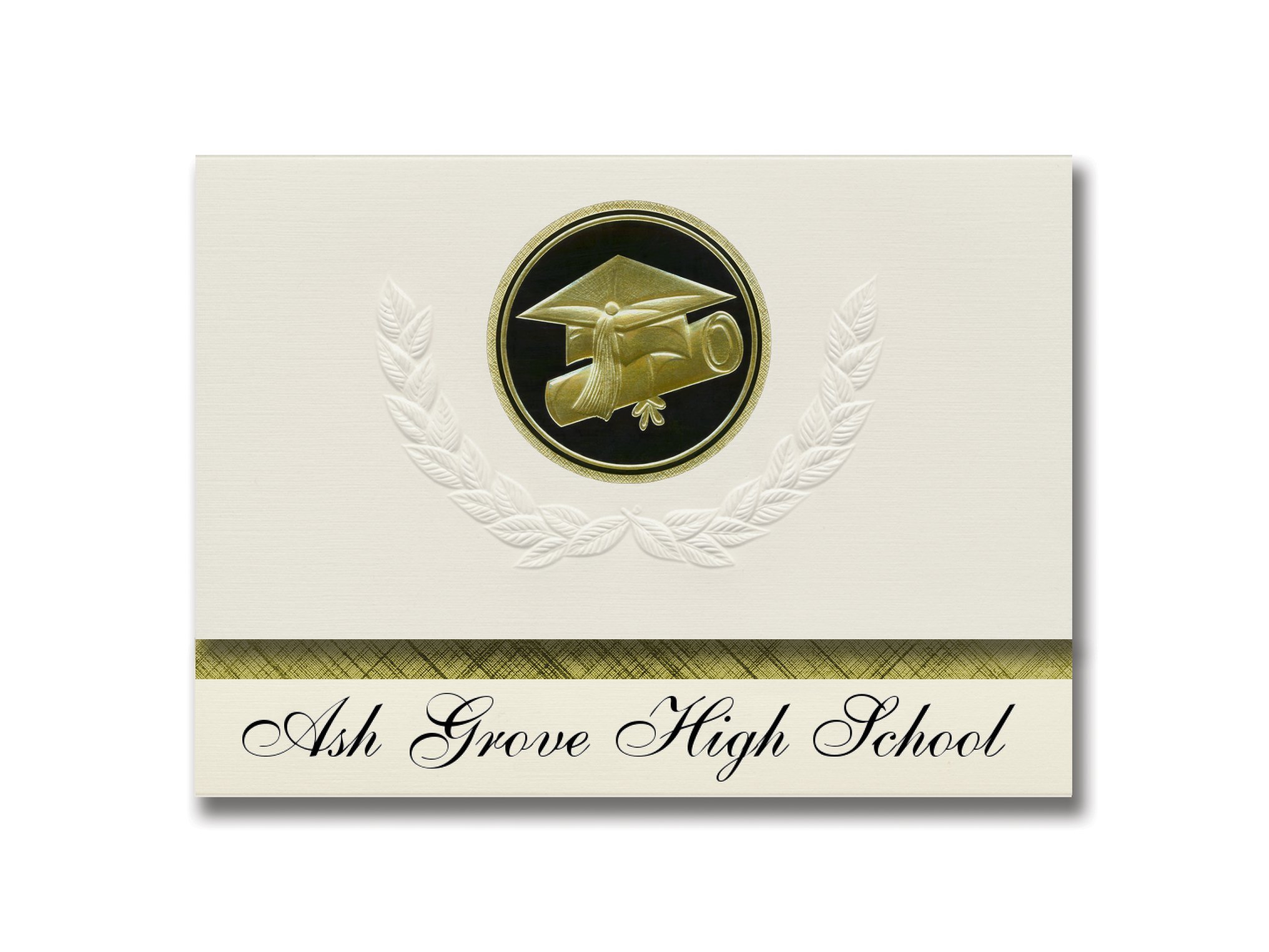 Ash Grove High School Graduation Announcements (Ash Grove, MO) - Premium Presidential Style, 25-Piece Elite Package with Cap & Diploma Seal in Classic Black & Gold | Perfect for Graduation Ceremonies, Commencement Gifts & Alumni Events
