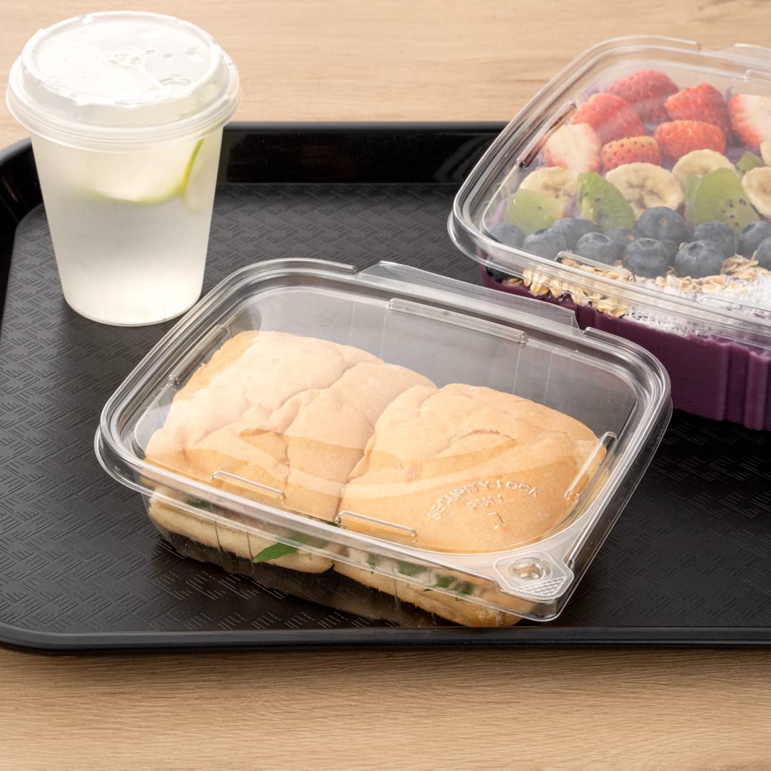Restaurantware Tamper Tek 24oz (100 Pack) Clear Plastic Take Out Containers with Hinged Lid - Tamper-Evident, Freezable, Disposable Meal Prep Containers for Deli, Lunches, Catering & Food Storage