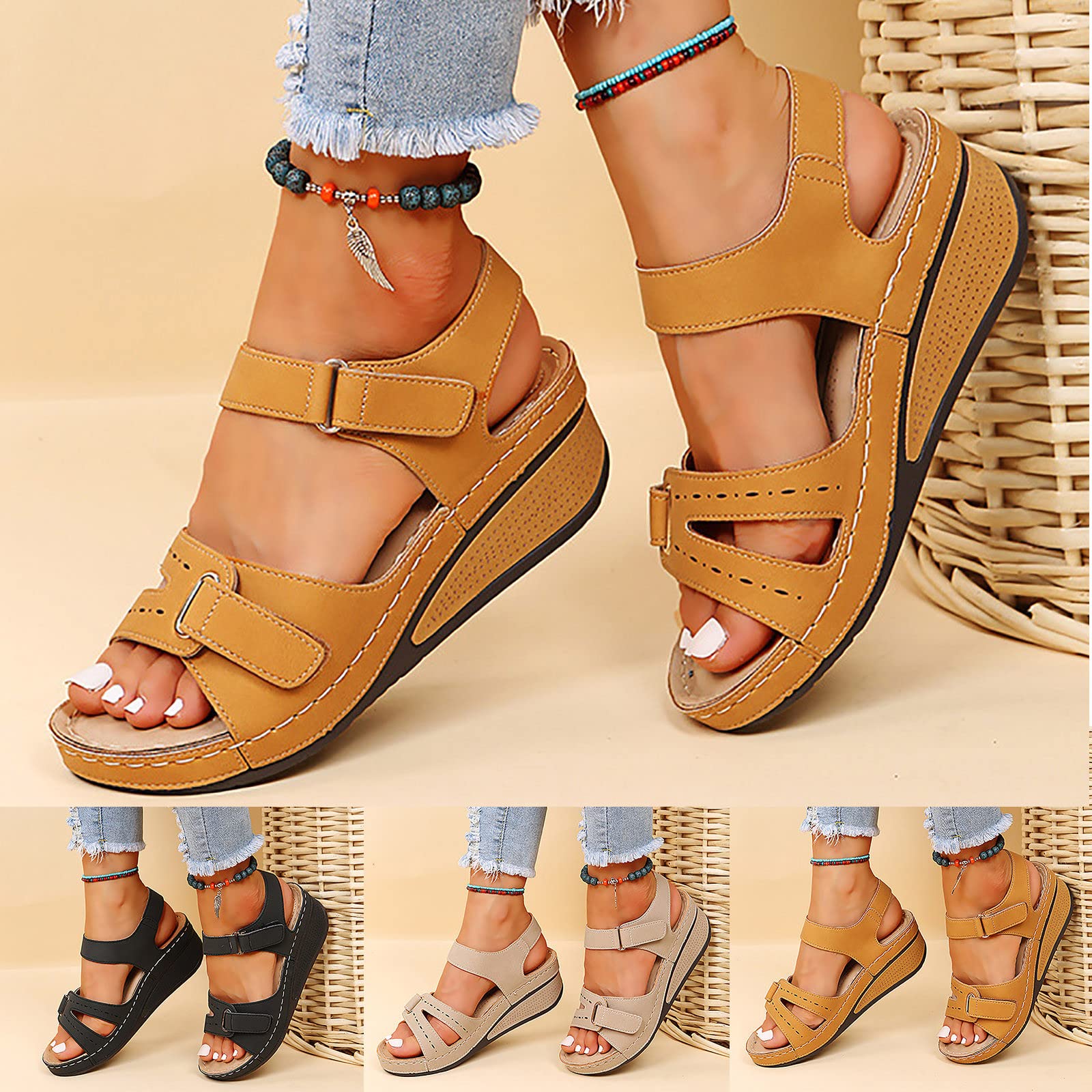 2024 Women's Orthopedic Sandals with Arch Support - Comfortable Dressy Summer Walking Shoes, Platform Wedge Slides for Plantar Fasciitis Relief | Perfect for Beach, Travel & Everyday Wear