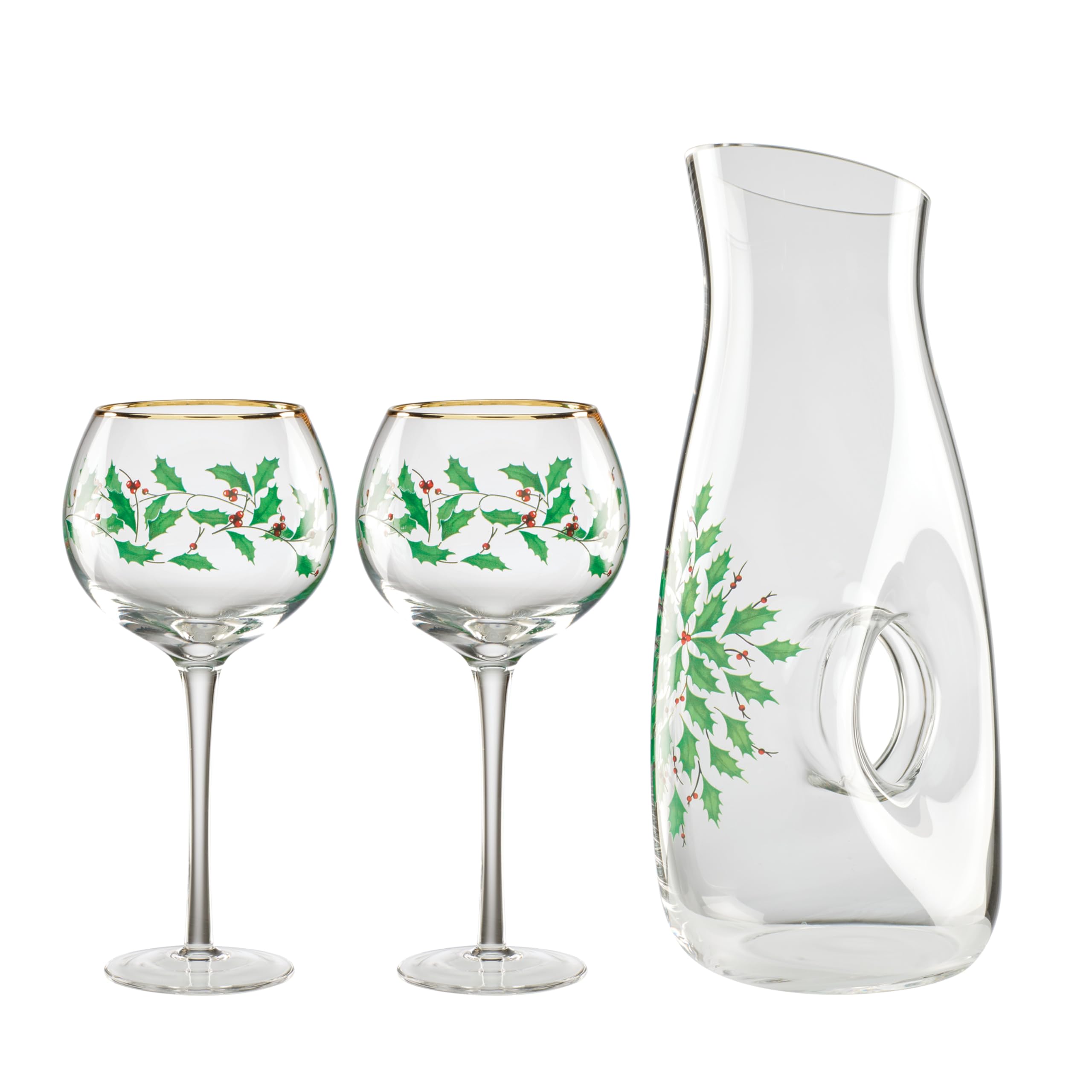 Lenox 895032 Holiday 3-Piece Decanter & Wine Glasses Gift Set - Elegant Christmas Dinnerware for Hosting & Entertaining - Perfect for Holiday Parties, Dinner Gatherings & Festive Celebrations