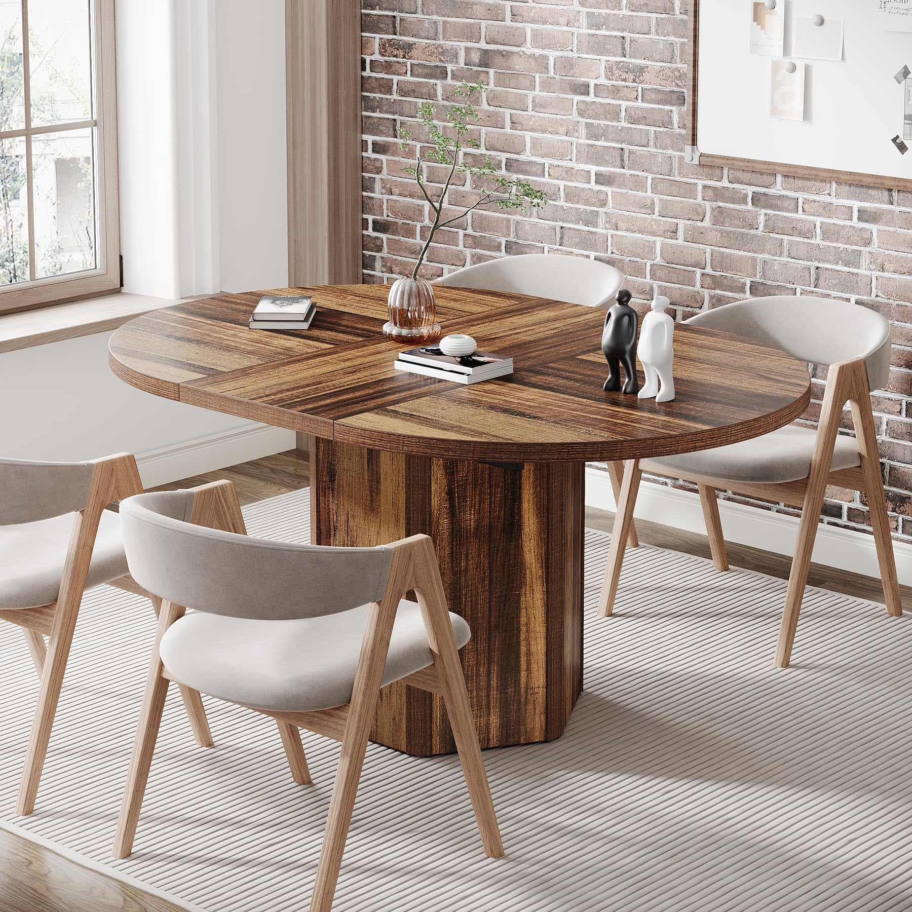 Tribesigns 55.12 Inch Oval Conference Table - Rustic Brown Wood Meeting Table for 4-6 People, Polygon Base Office Desk for Conference Rooms, Break Rooms & Small Seminars | Perfect for Business Meetings, Team Collaboration & Office Workspaces
