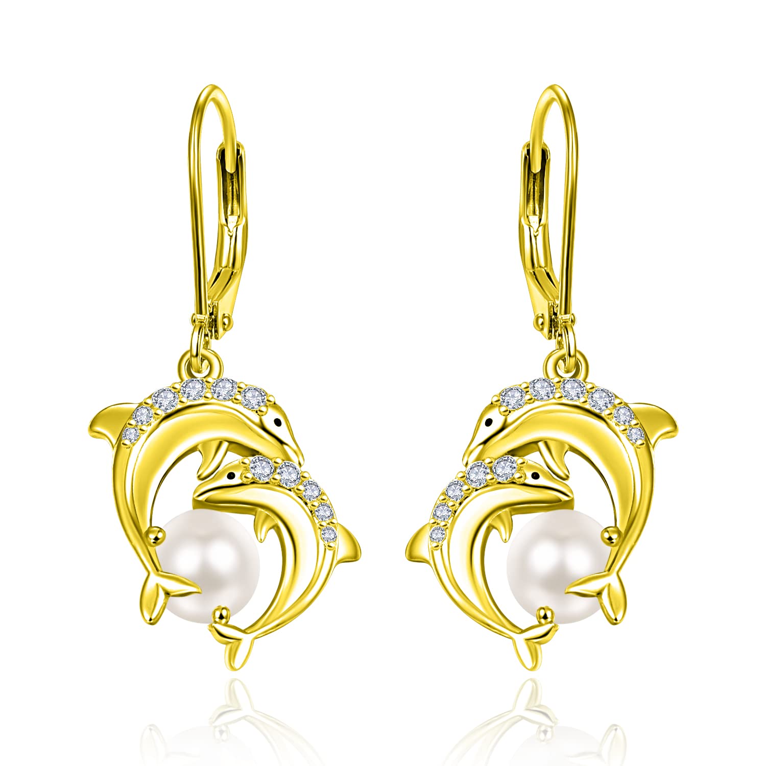AENEAS Sterling Silver Dolphin Pearl Drop Dangle Earrings for Women - Elegant Jewelry Gift for Her, Wife, Mom - Perfect for Beach Parties, Summer Vacations & Ocean-Themed Occasions