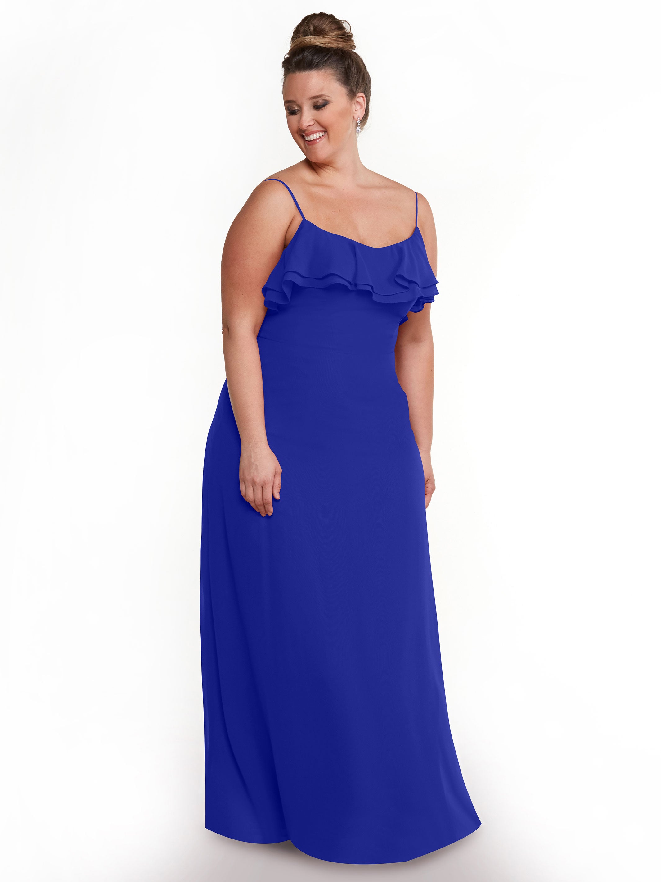 Elegant 80146 Sheath Chiffon Bridesmaid Dress with Ruffled Neckline - Perfect for Weddings, Formal Events & Special Occasions