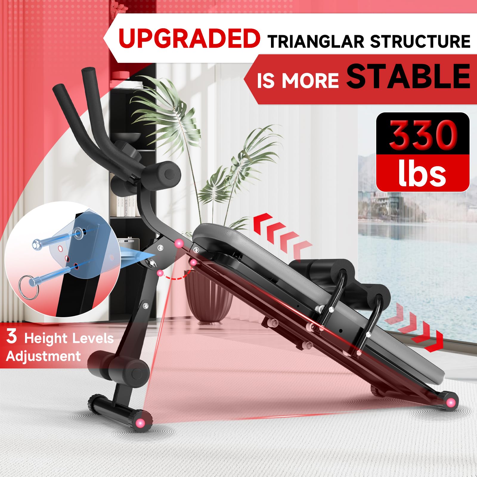 Bigzzia Ab Machine - Foldable Adjustable Abdominal Trainer for Home Gym, Core & Stomach Workout Equipment | Perfect for Crunches, Sit-Ups & Full Ab Exercises at Home
