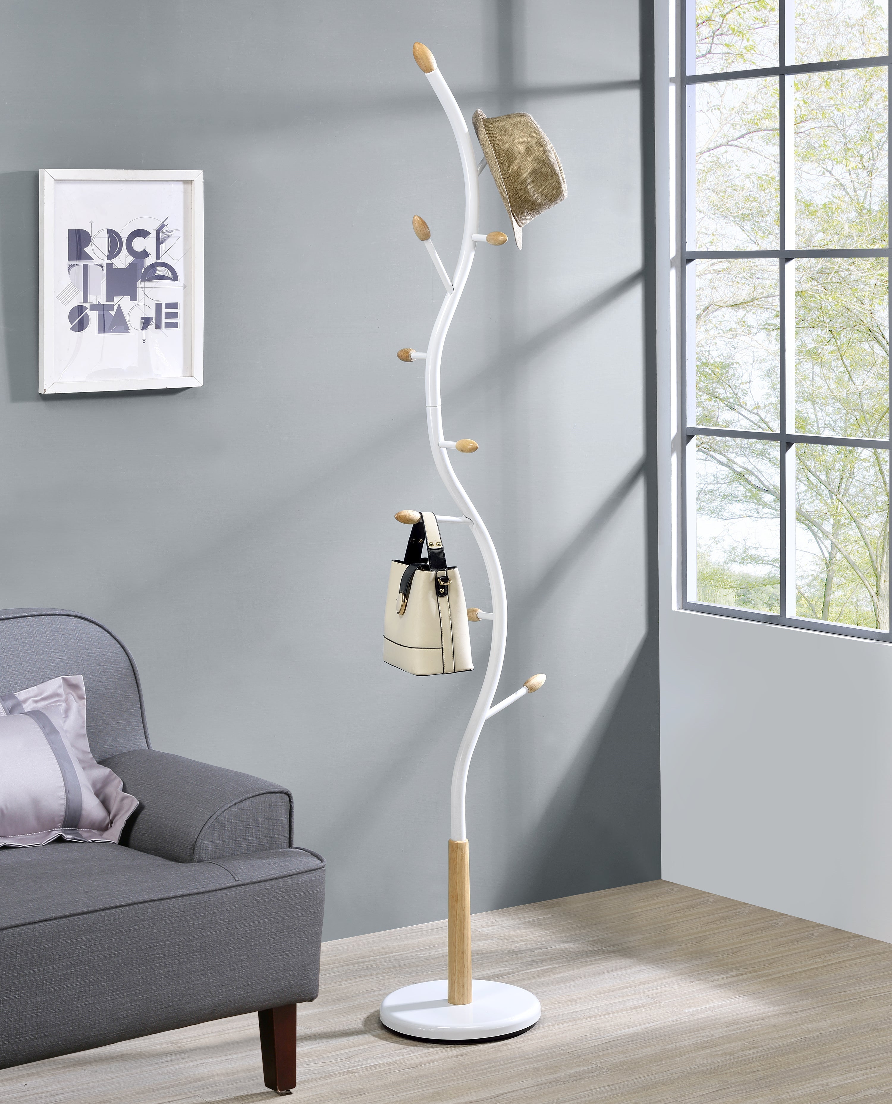 Roundhill Furniture Arles Metal Standing Coat Rack - Sturdy Freestanding Entryway Organizer for Hats, Jackets & Bags - Perfect for Home, Office or Dorm Room Entryway Storage