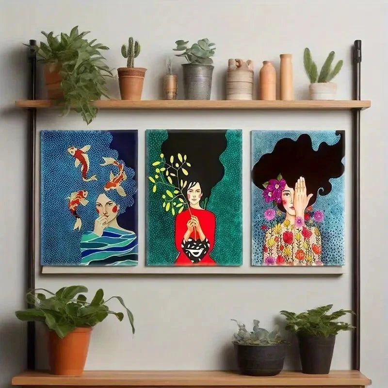 3-Piece Abstract Floral Metal Wall Art Prints - Ready to Hang Modern Home Decor for Living Room, Bedroom & Office