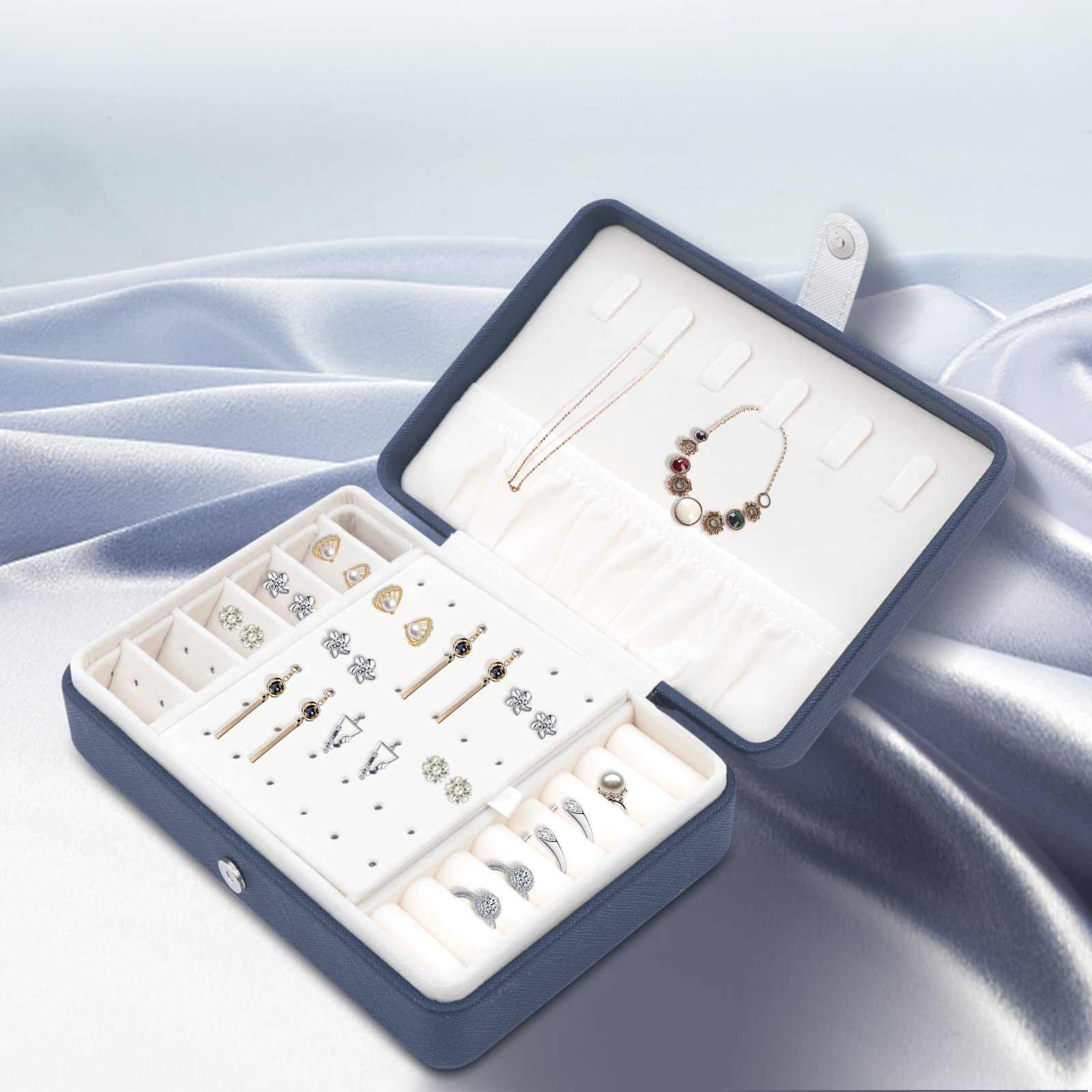 Portable Jewelry Organizer for Women - Small Travel Jewelry Box with Removable & Adjustable Compartments for Rings, Necklaces, Earrings & Accessories (6.69