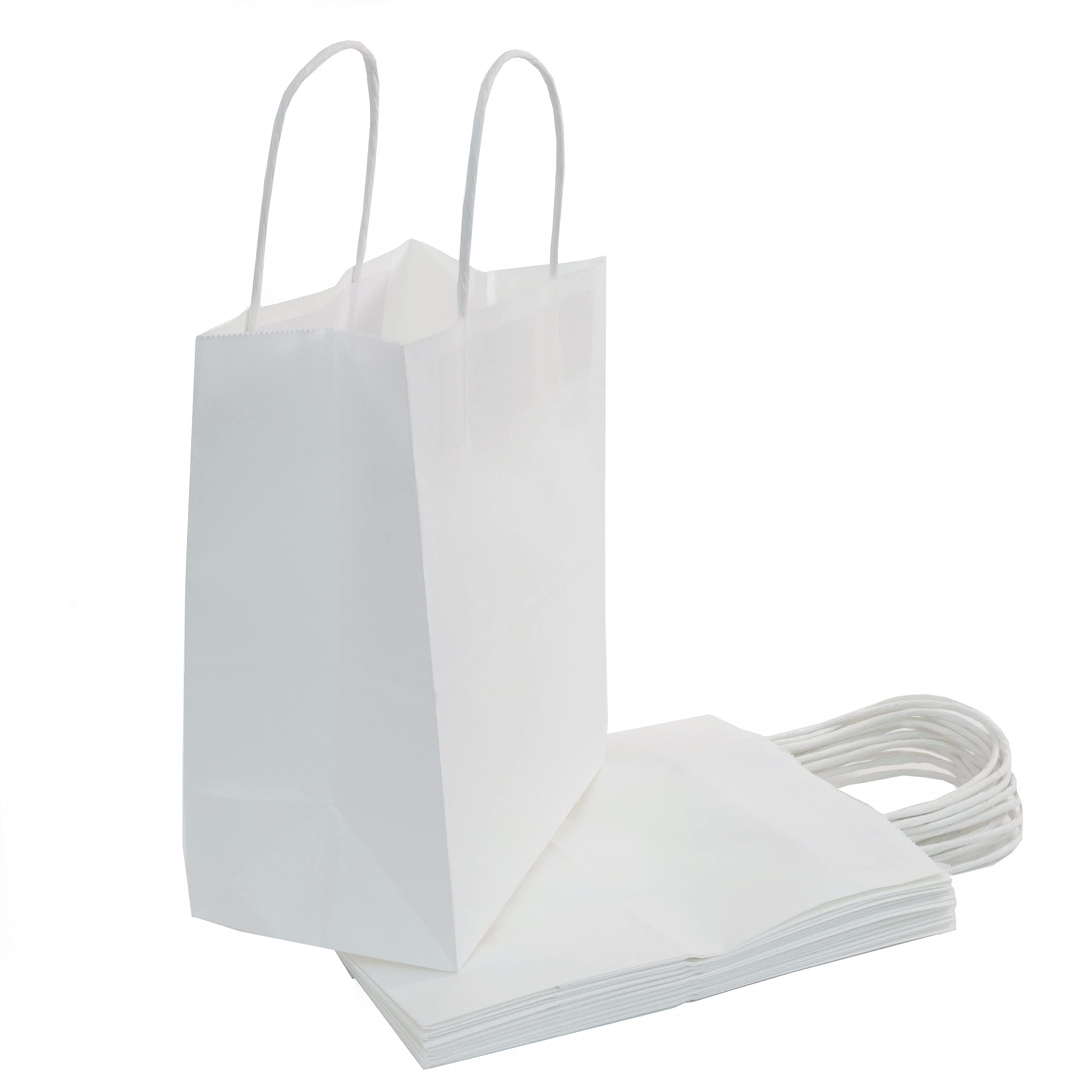 Premium White Kraft Paper Bags with Handles - Bulk 50 Pack (8