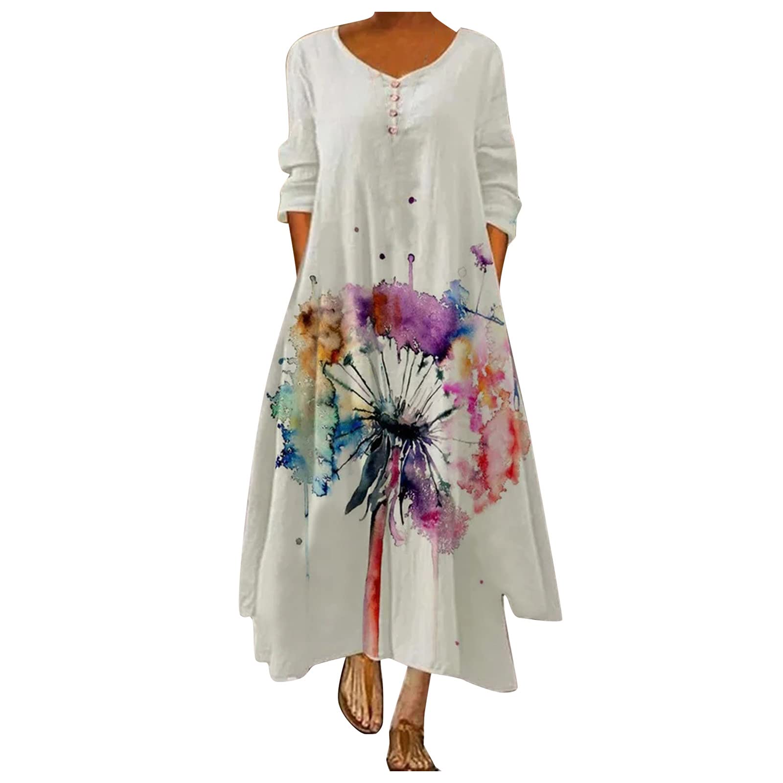 Women's Plus Size Long Sleeve Bohemian Print Dress - Vintage O-Neck Casual Daily Wear for Fall & Winter | Perfect for Office, Dating & Holiday Outfits