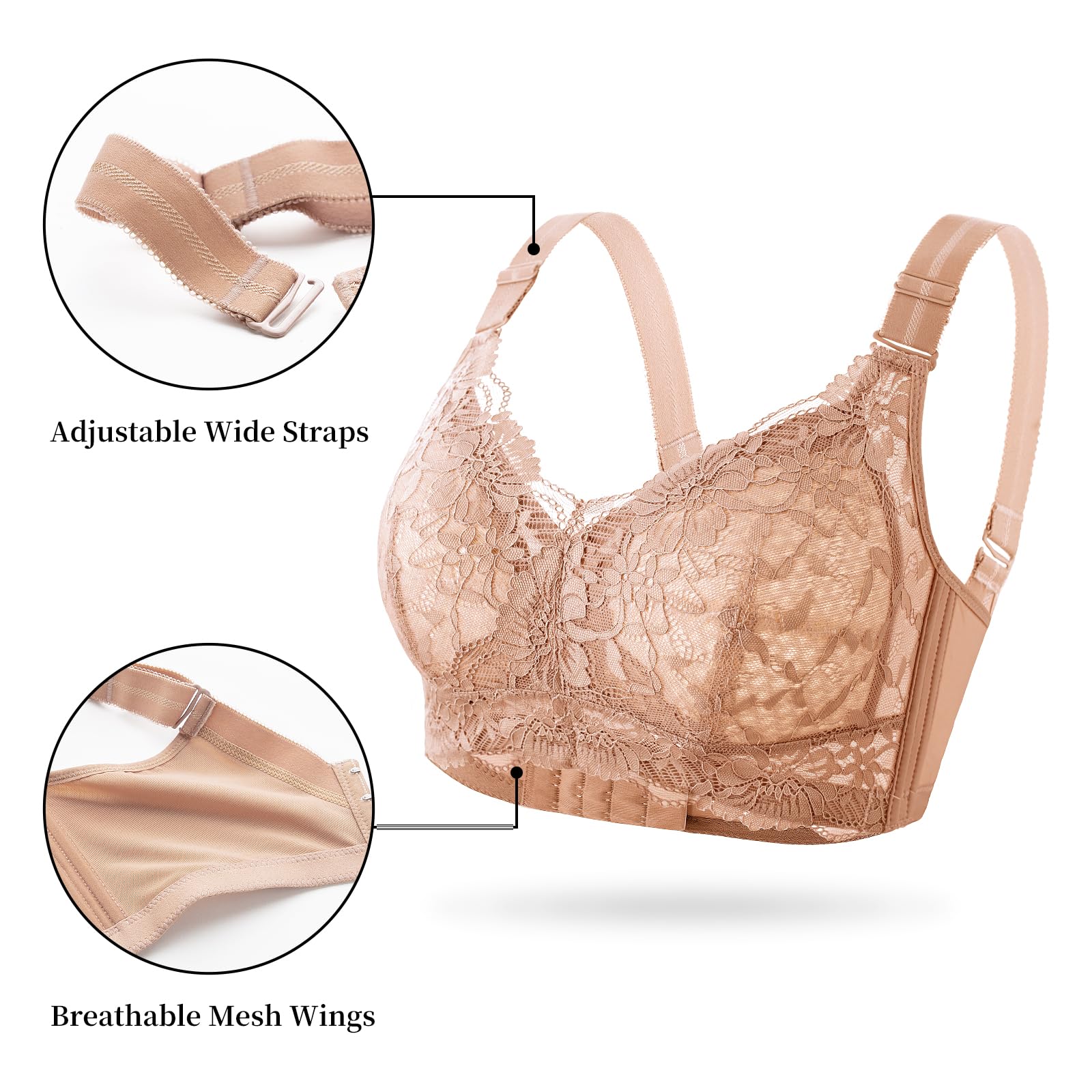Baetty Lace Bra Full Coverage Wireless Bras for Women - Comfortable Honeycomb Inner Cushion Support - Perfect for Everyday Wear, Work & Leisure Activities