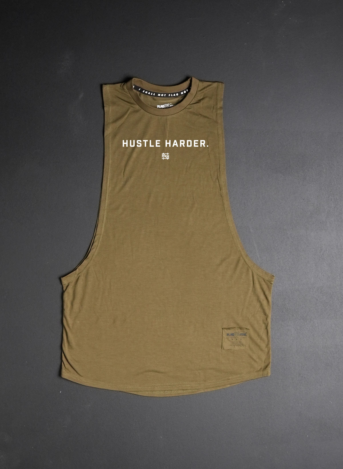 HUSTLE HARDER BRO TANK TOP - Premium Olive Green Muscle Fit Workout Shirt for Gym, Running & Streetwear Fashion