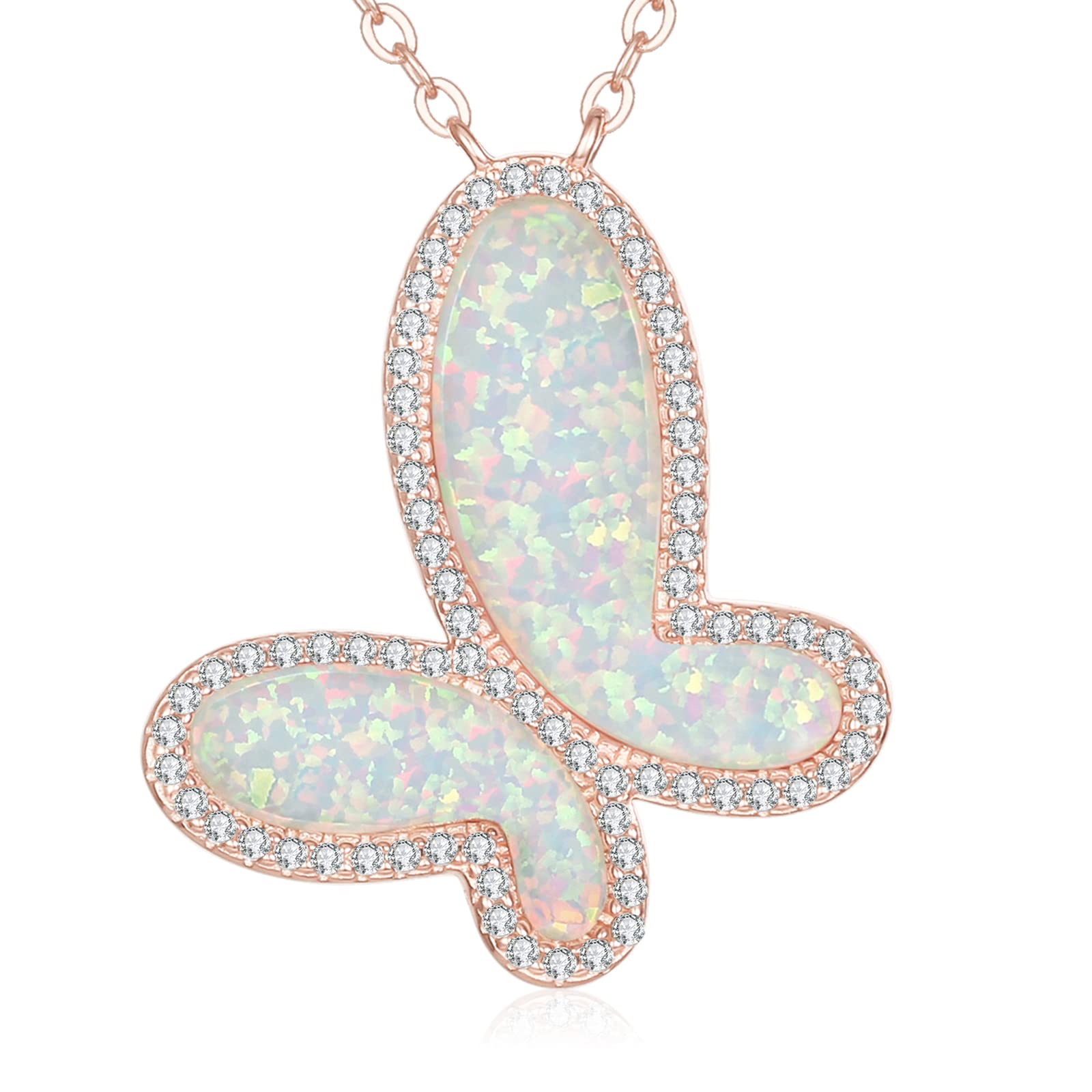 OVIMIA 925 Sterling Silver 14K Gold Plated Opal Butterfly Pendant Necklace for Women - Elegant Jewelry Gift for Birthday, Anniversary, Christmas - Perfect for Teens, Girls, Wife & Mom | Ideal for Date Nights, Parties & Special Occasions