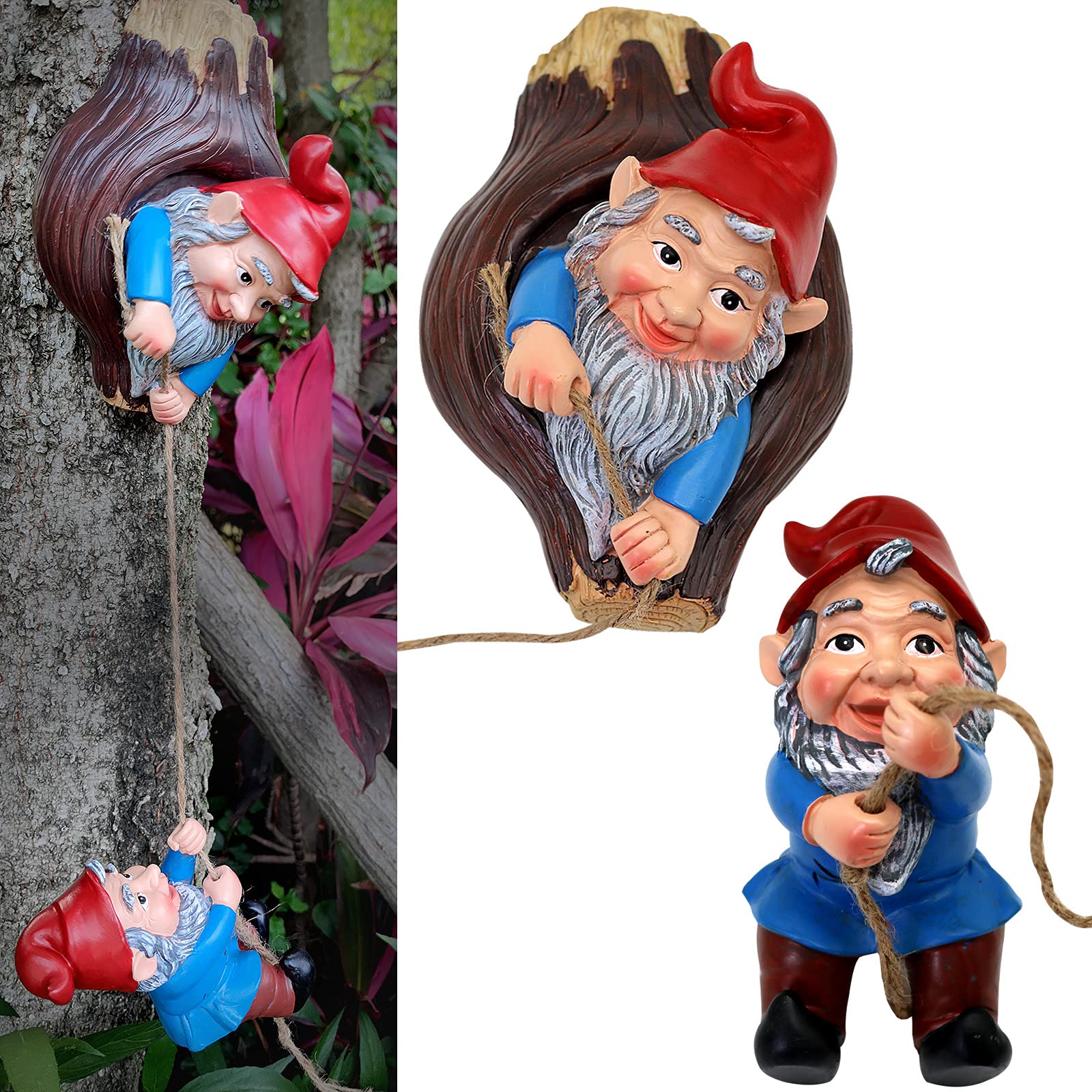Funny Resin Climbing Gnomes Sculpture - Whimsical Outdoor Garden Decor for Tree Hugging, Home Patio, Lawn & Yard - Perfect for Garden Art, Holiday Ornaments & Unique Gift Ideas