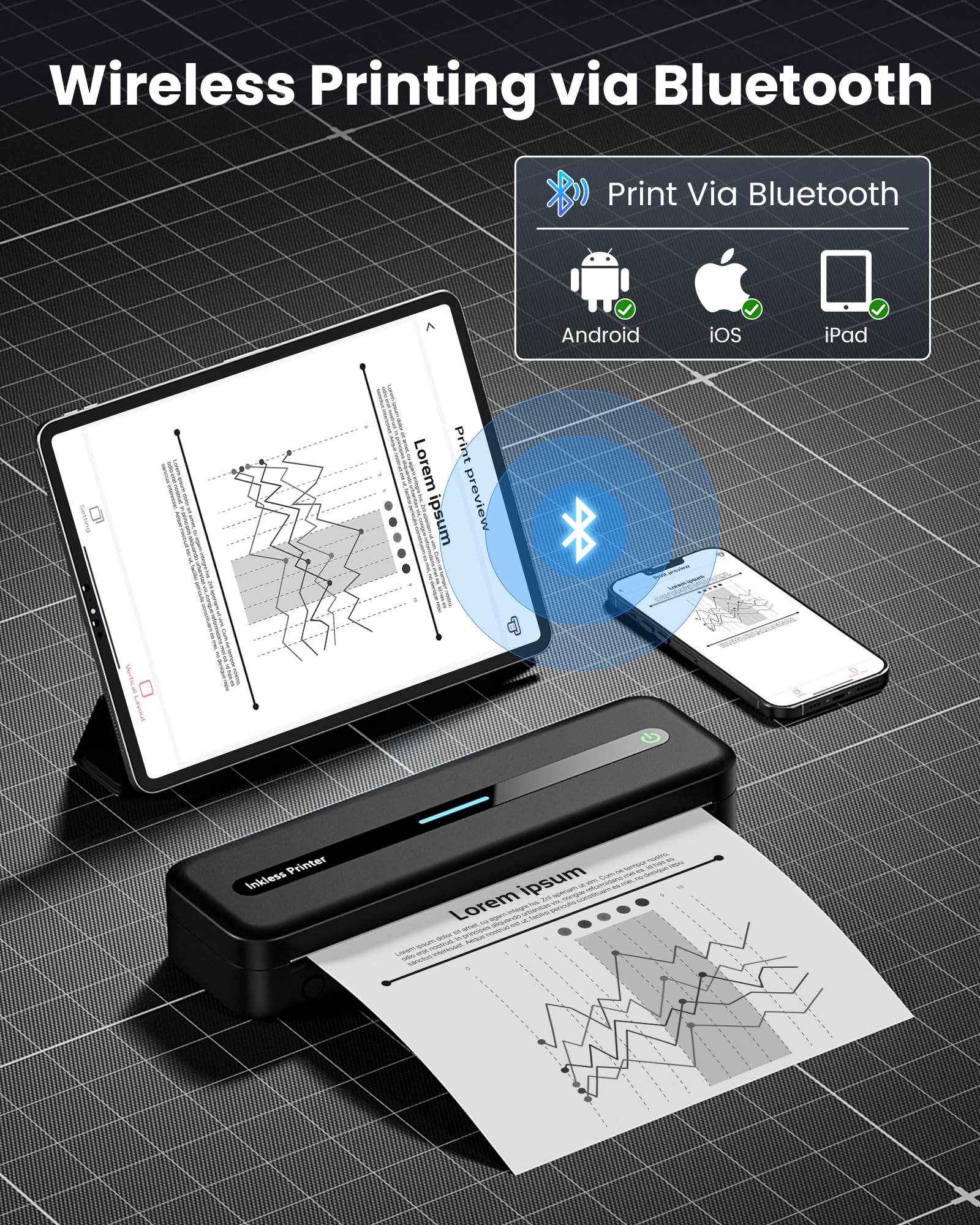Itari Wireless Portable Printer - Bluetooth Thermal Printer for Android & iOS, Compact Inkless Printer for Travel, Home, School, Office (Supports A4 & US Letter) - Print Receipts, Labels & Documents On-The-Go