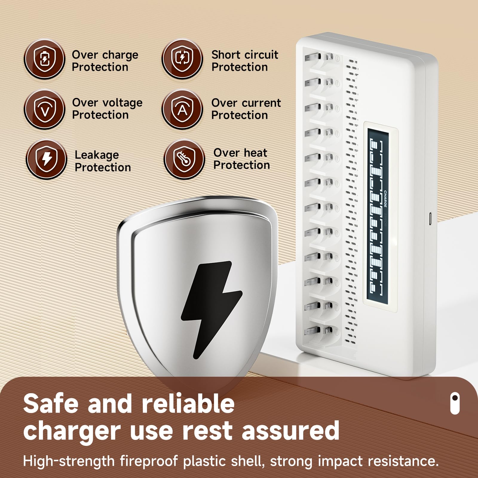 CITYORK 12 Slots AA AAA Battery Charger for 1.5V Rechargeable Lithium Batteries with LCD Display & Fast Charging - Perfect for Cameras, Toys, Remote Controls, and Electronic Devices