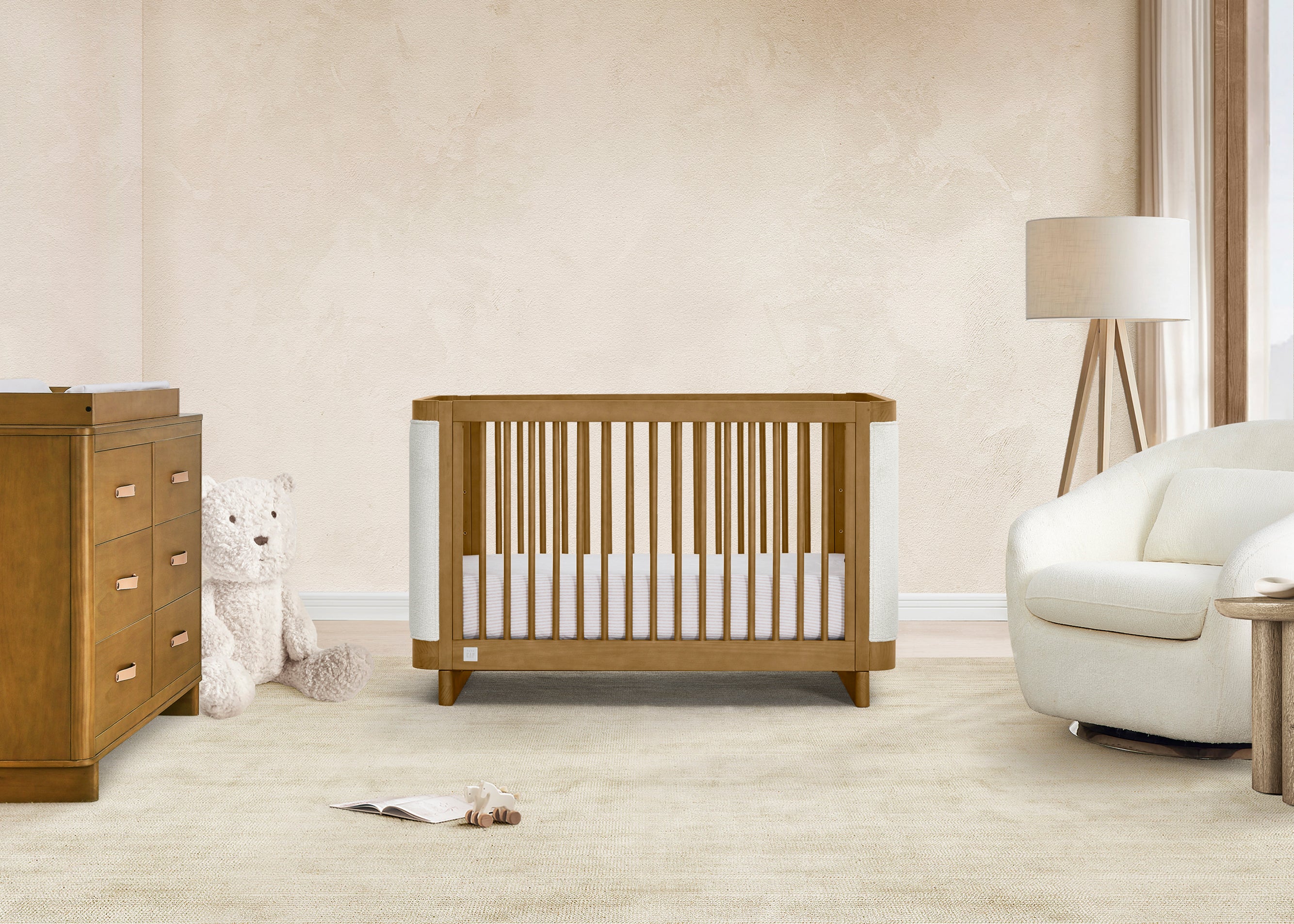 Callie 4-in-1 Convertible Upholstered Baby Crib with Toddler Bed Conversion - Modern Nursery Furniture for Newborns to Kids | Perfect for Small Spaces & Shared Rooms