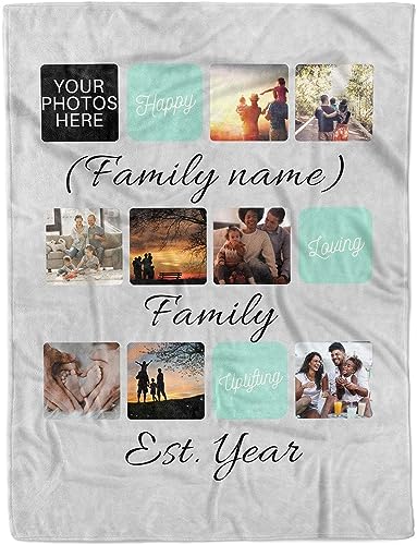 9 Family Pictures and Name Blanket