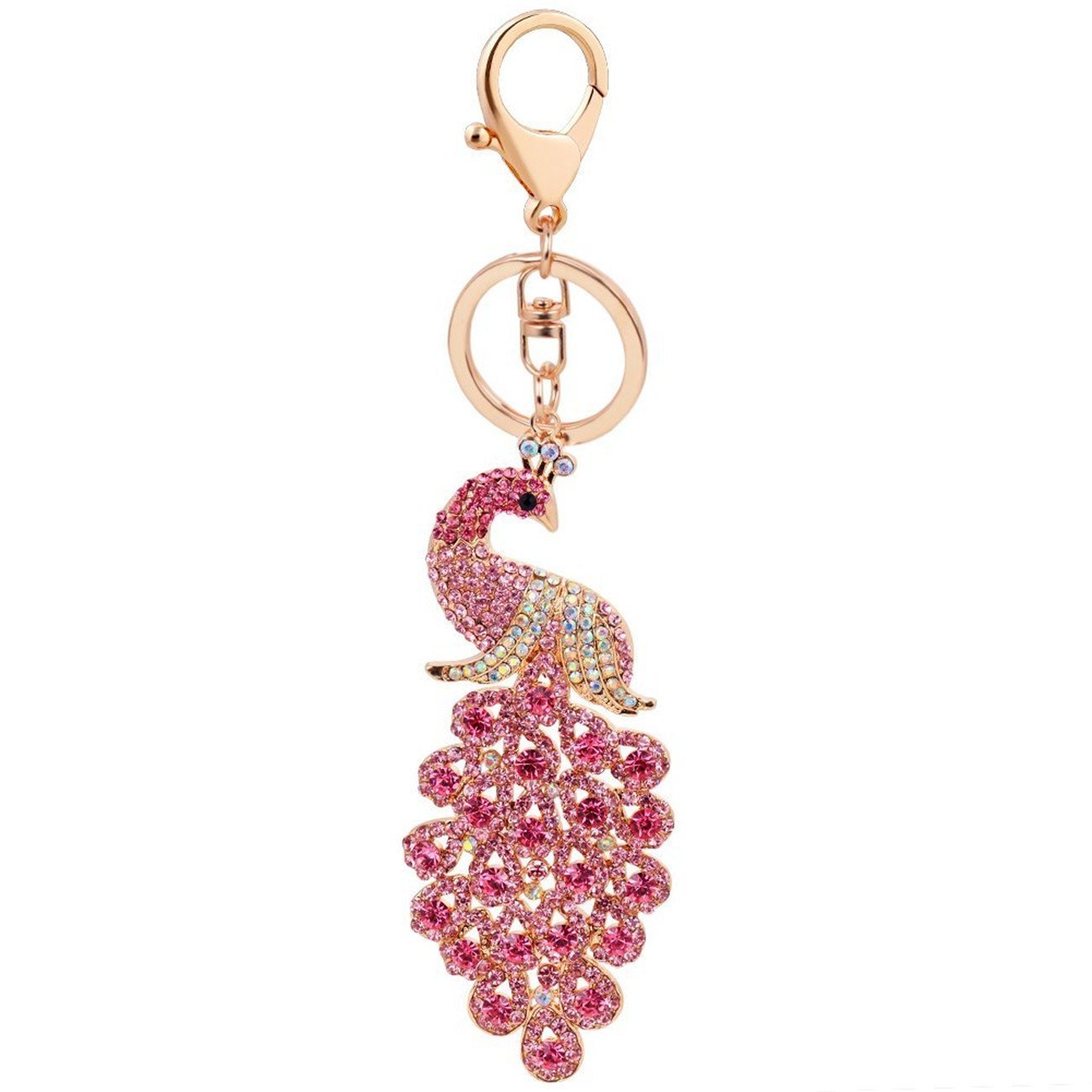 Sparkling Peacock Keychain with Rhinestones - Elegant Handbag Charm for Feather & Animal Lovers - Crystal Key Ring Holder for Purse, Bag, Car - Perfect Gift for Women (Pink) | Great for Party Accessories, Everyday Carry & Unique Gift Giving