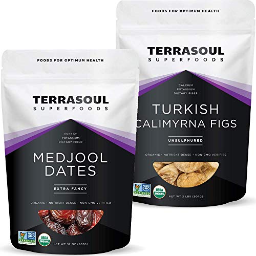 Organic Medjool Dates & Turkish Figs Bundle - 2 Lbs Each | Terrasoul Superfoods | Healthy Snacks for Energy, Baking & Gift Baskets