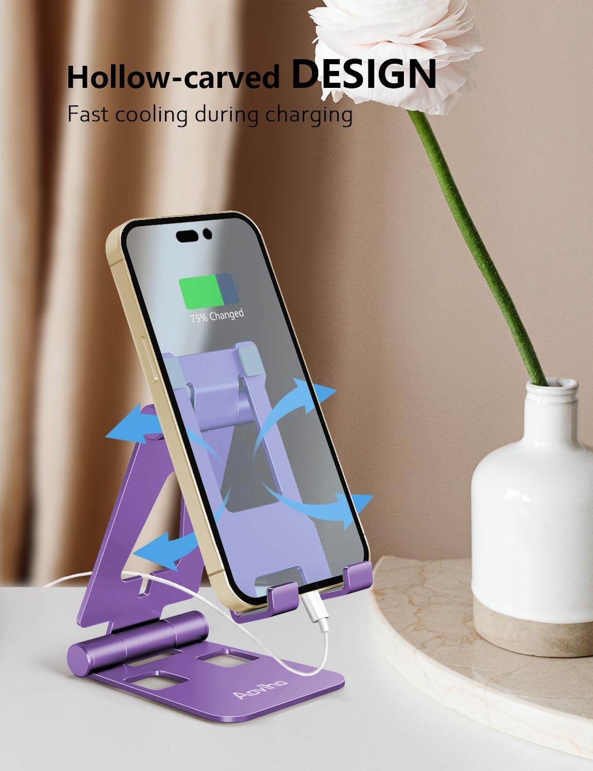Adjustable Foldable Phone Stand for Desk - Universal Mobile Phone Holder Dock Compatible with iPhone 15/14/13/12/11/Pro/XS Max/XR/X/8/7/6/SE & Nintendo Switch - Purple - Perfect for Home Office, Gaming & Video Watching