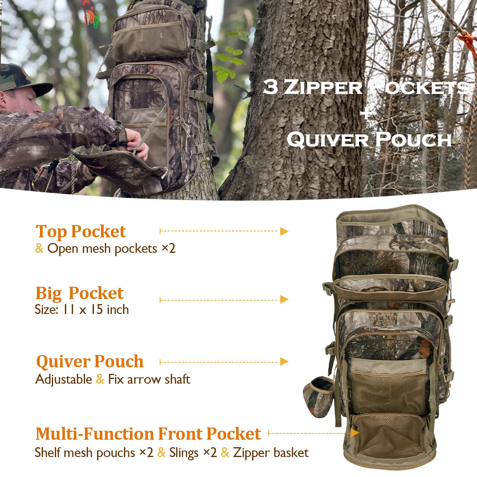Camo Bow Hunting Backpack for Men & Women - Lightweight Saddle Hunting Backpack with Bow Holder & Gear Storage - Perfect for Elk, Deer Hunting & Outdoor Adventures