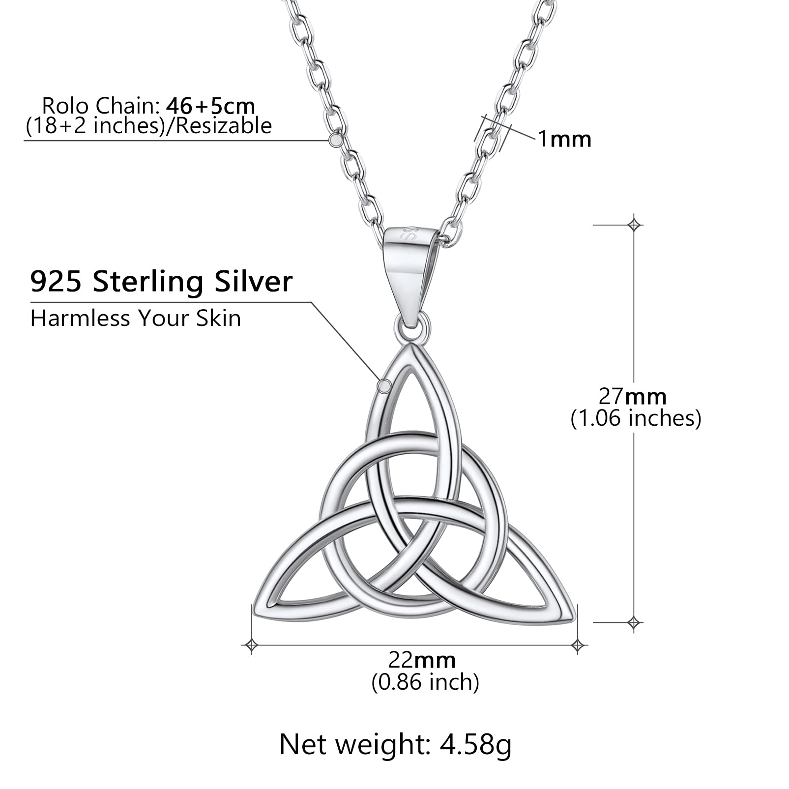 Celtic Love Knot Necklace for Women - 925 Sterling Silver Irish Jewelry, Adjustable 18-20
